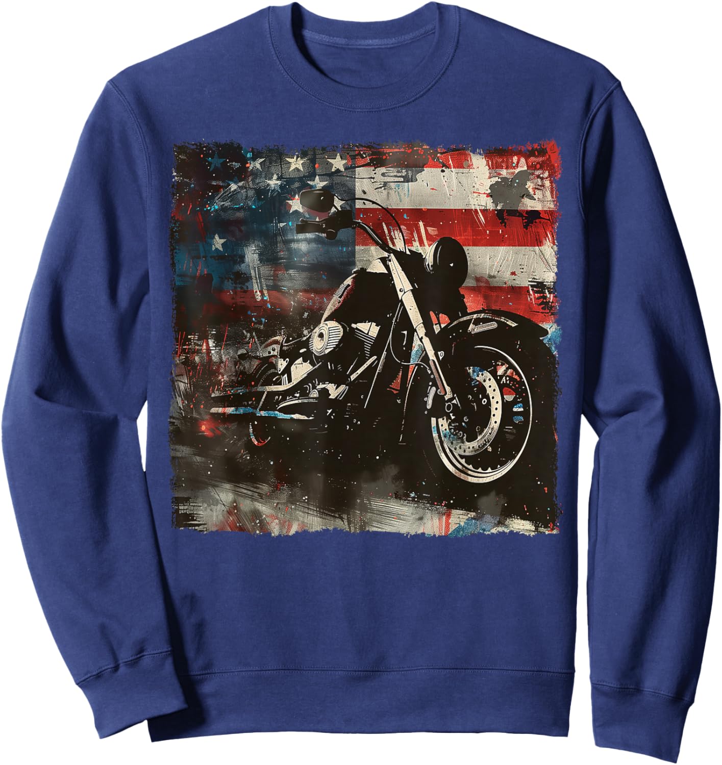 Vintage Motorcycle USA Flag Retro Biker American Sweatshirt - Sweatshirt | Navy