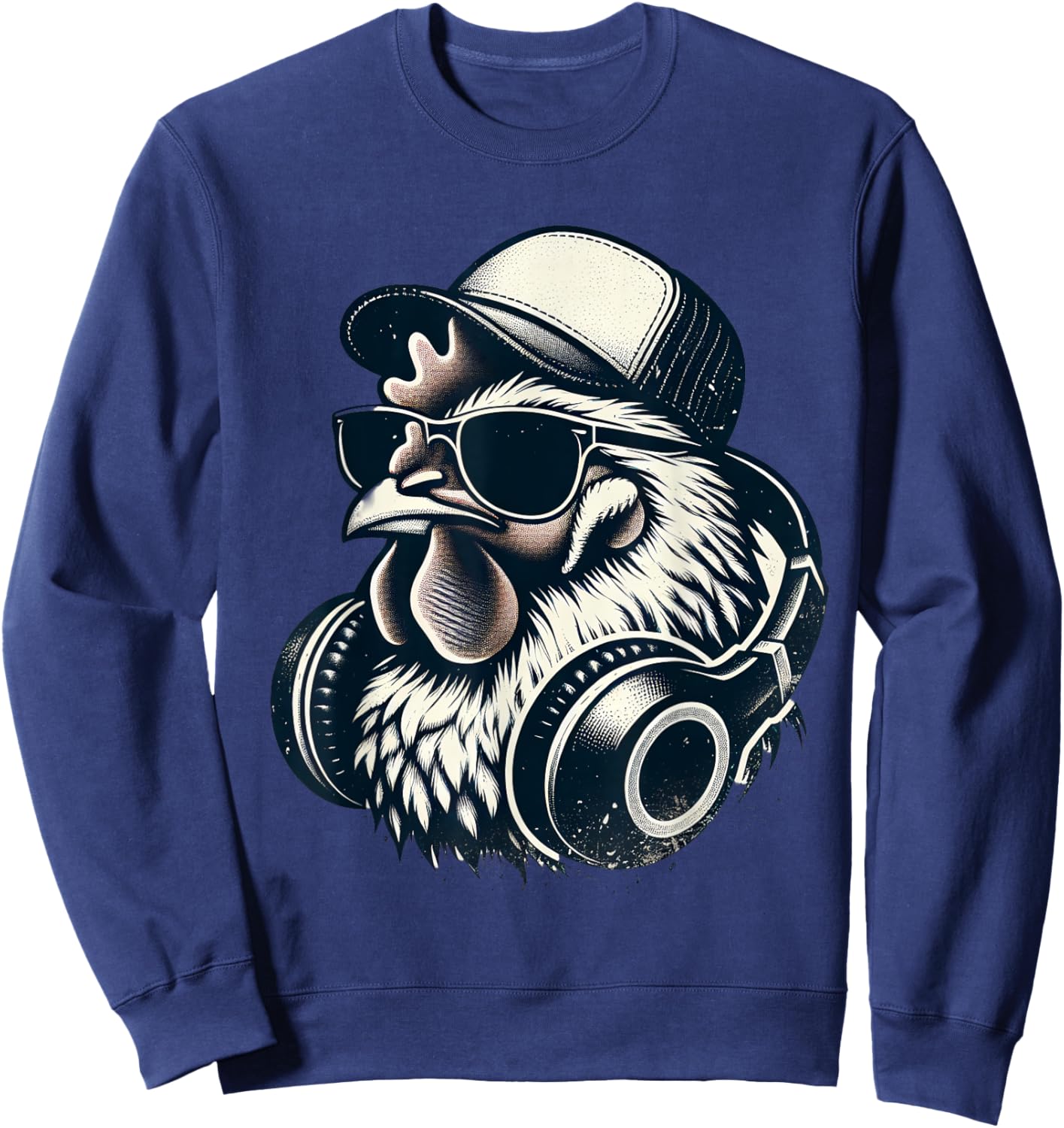 Music Chicken with Headphones Cool Rooster Sweatshirt - Sweatshirt | Navy