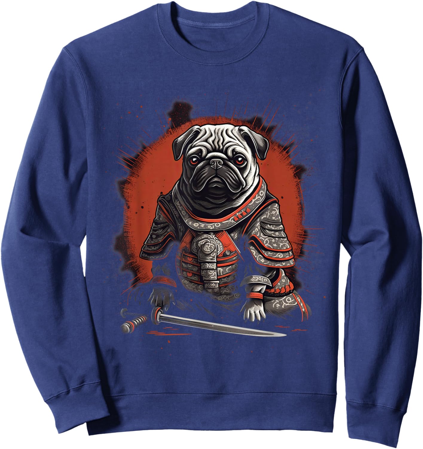 Vintage Japanese Samurai Pug dog Sweatshirt - Sweatshirt | Navy