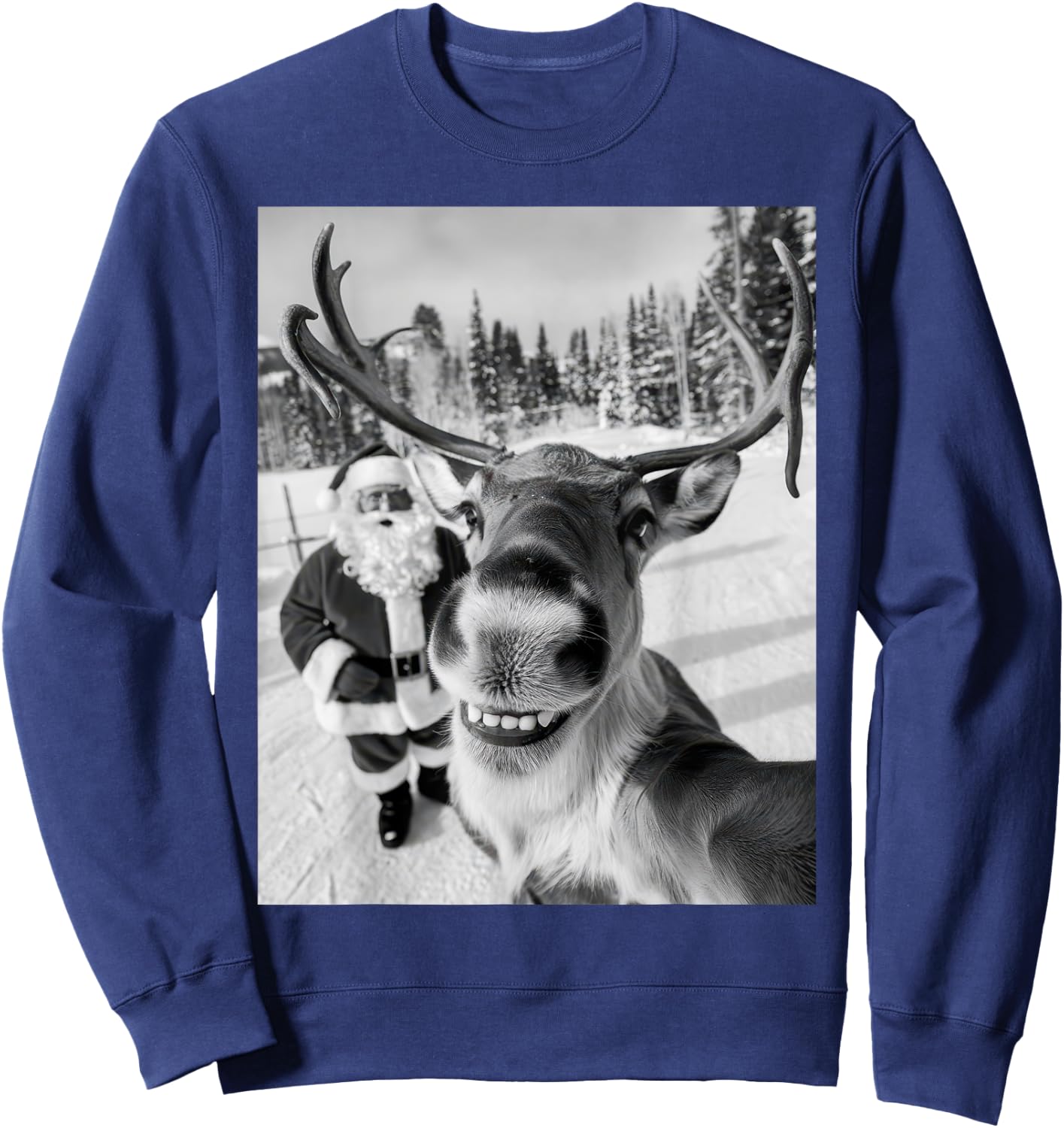 Reindeer Selfie Christmas Party Selfie Funny Reindeer Xmas Sweatshirt - Sweatshirt | Navy