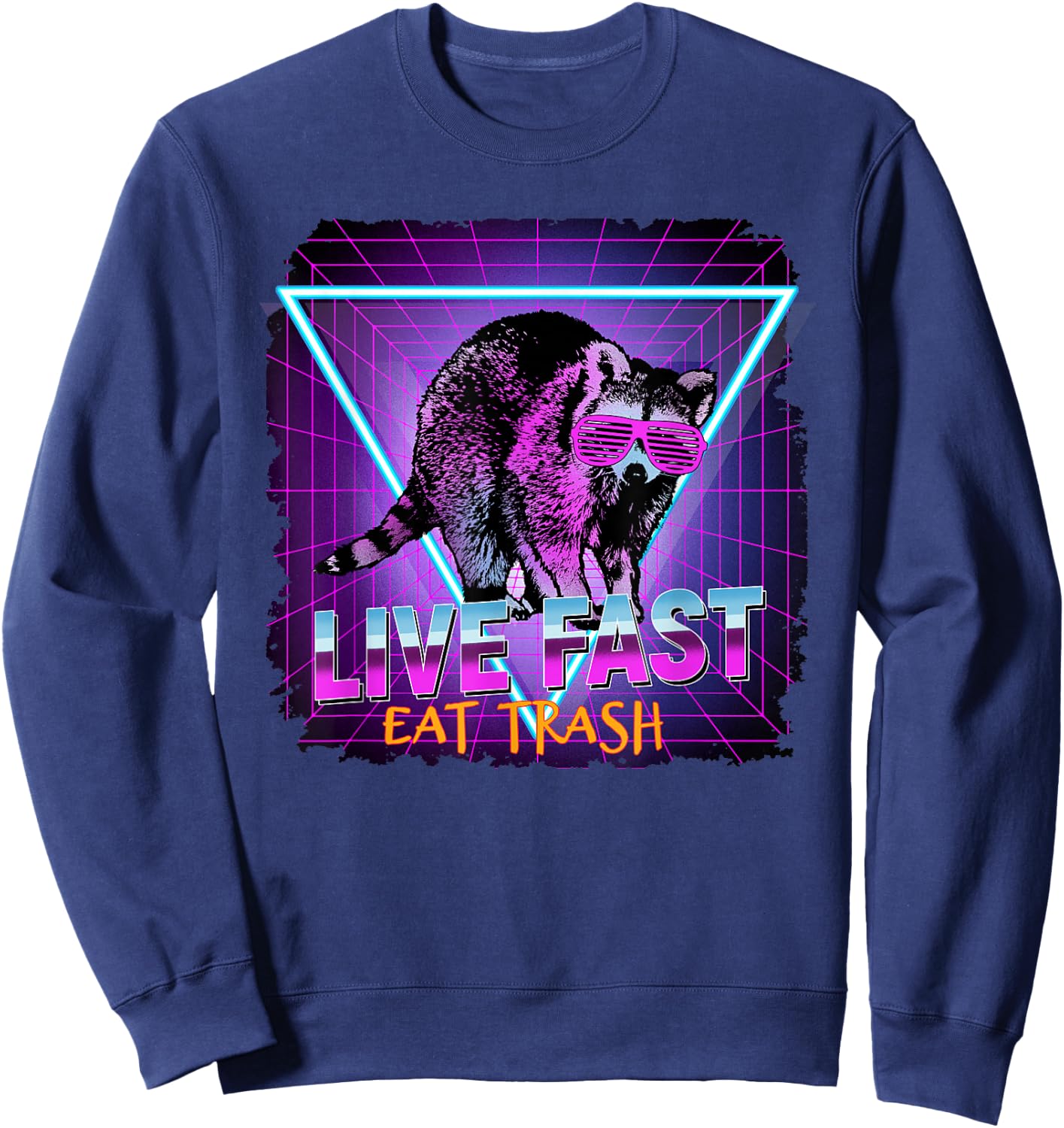 Waschbr Waschbren Lustig Geschenk & Present Co. Raccoon Retro Live Fast Eat Trash Funny Gift -Adults Black Small Classic Fit Short Sleeve Sweatshirt - Sweatshirt | Navy