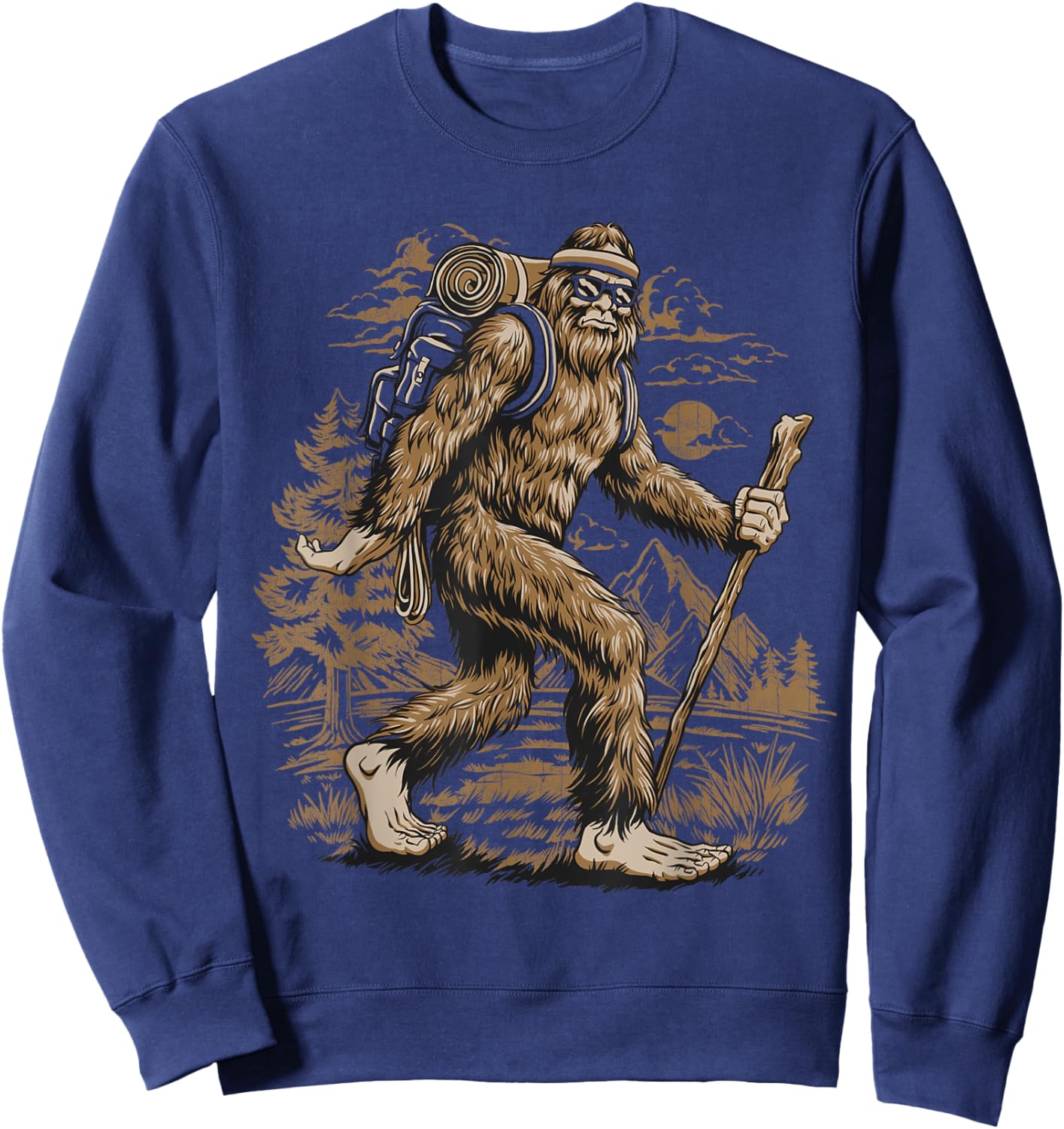 Funny Bigfoot Sasquatch Hiker Hiking Retro Outdoor Camping Sweatshirt - Sweatshirt | Navy