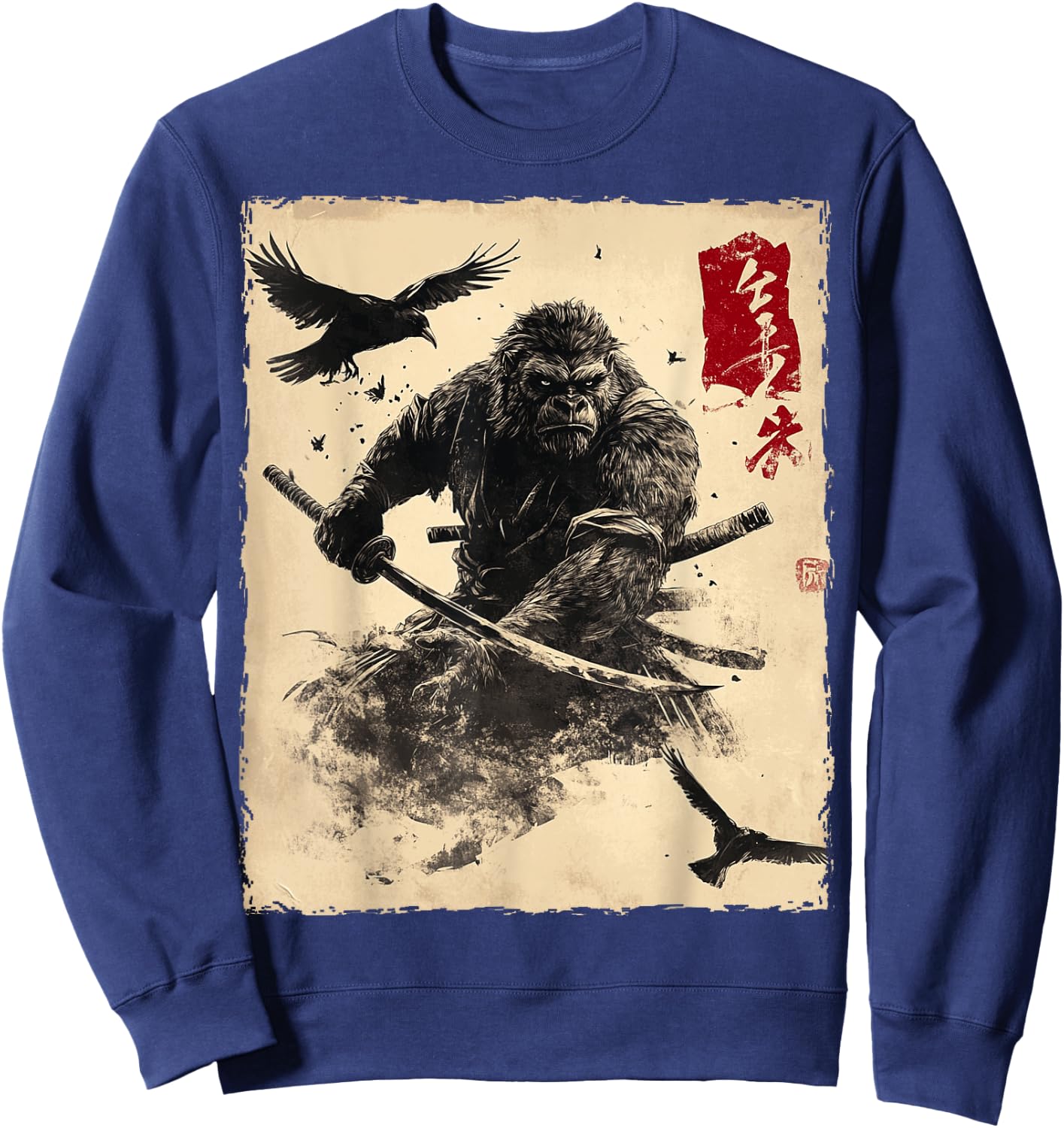 Bigfoot Sasquatch Samurai Graphic Japanese Warrior Anime Sweatshirt - Sweatshirt | Navy