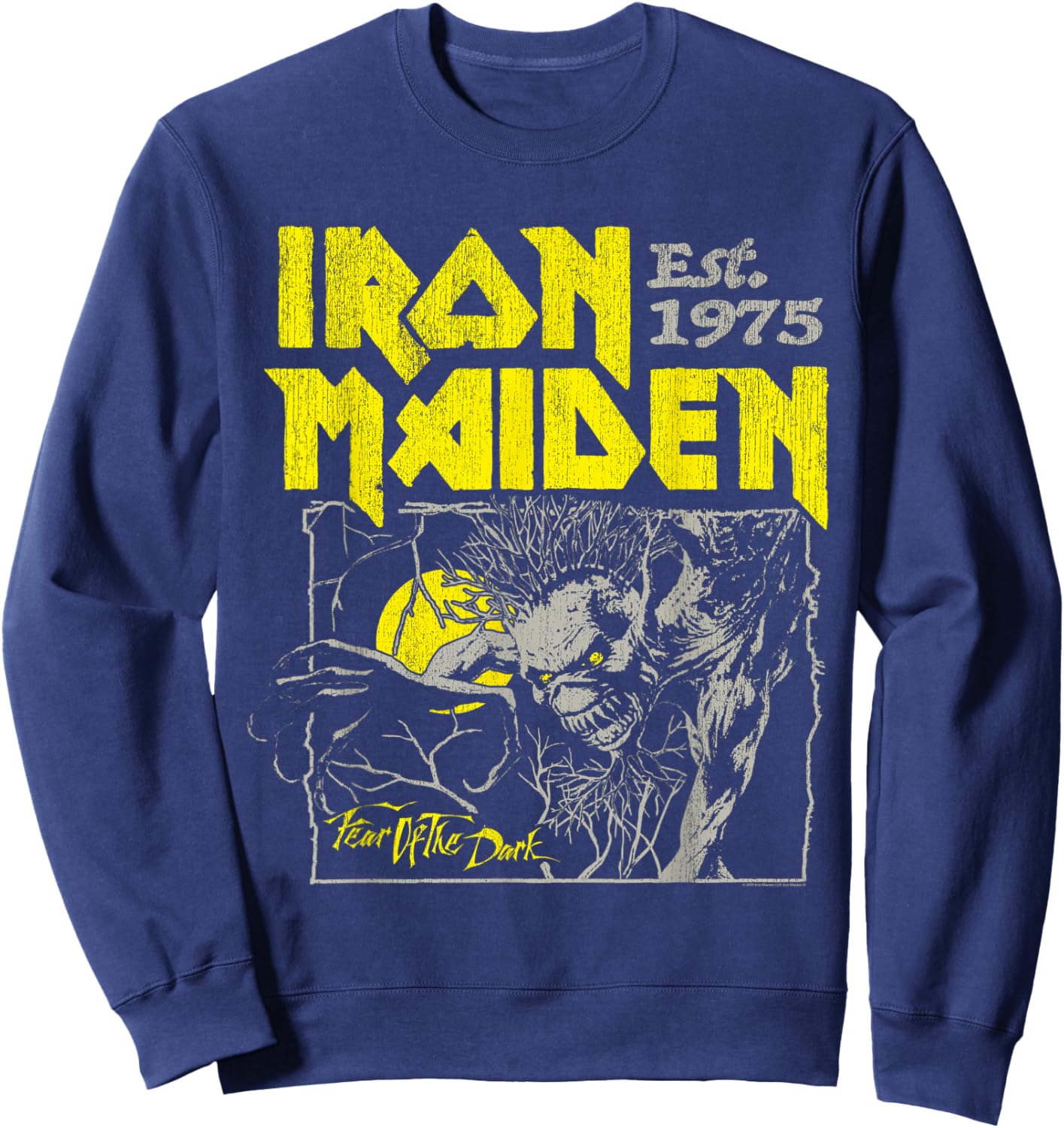 Iron Maiden Fear of The Dark Yellow Text Sweatshirt - Sweatshirt | Navy