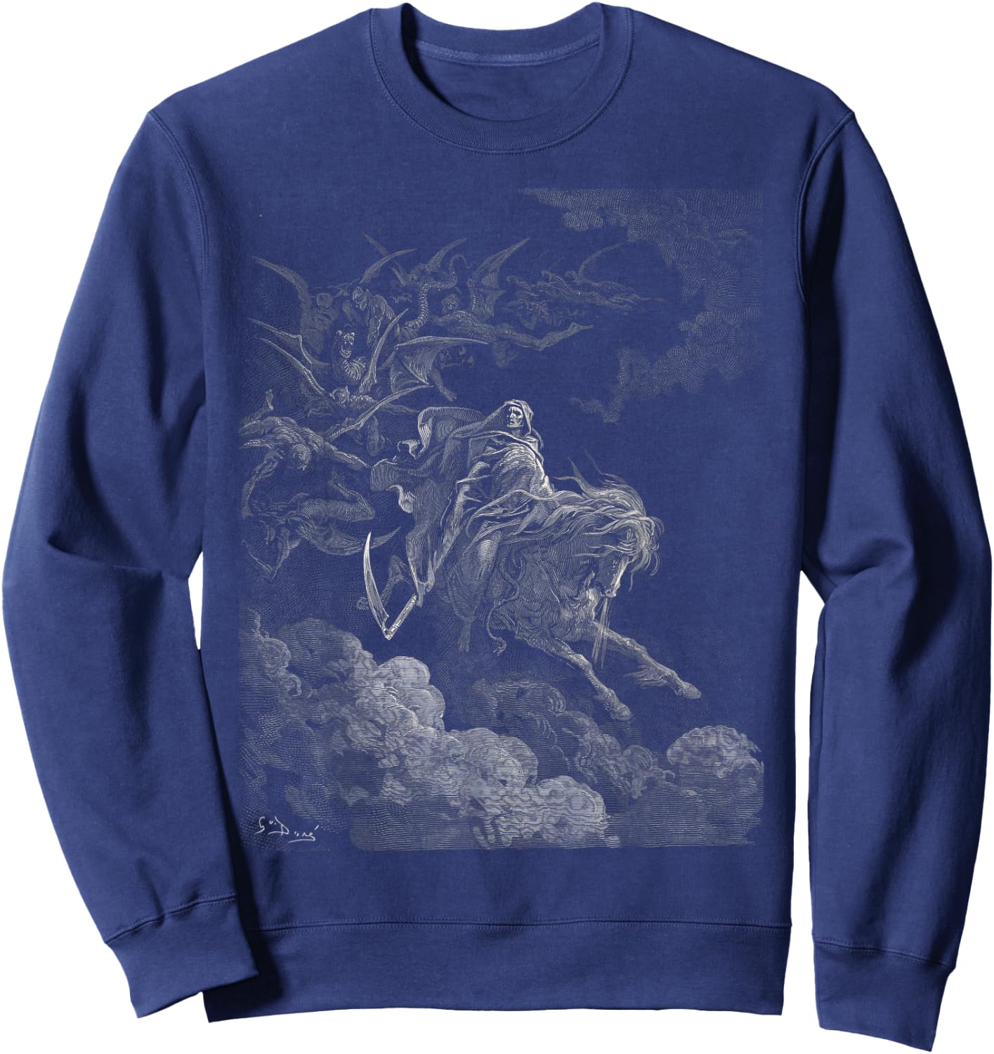 Gustave Dore Death on the Pale Horse Black Cotton 100% - Women's -Adults Classic Fit Short Sleeve Small Sweatshirt - Sweatshirt | Navy