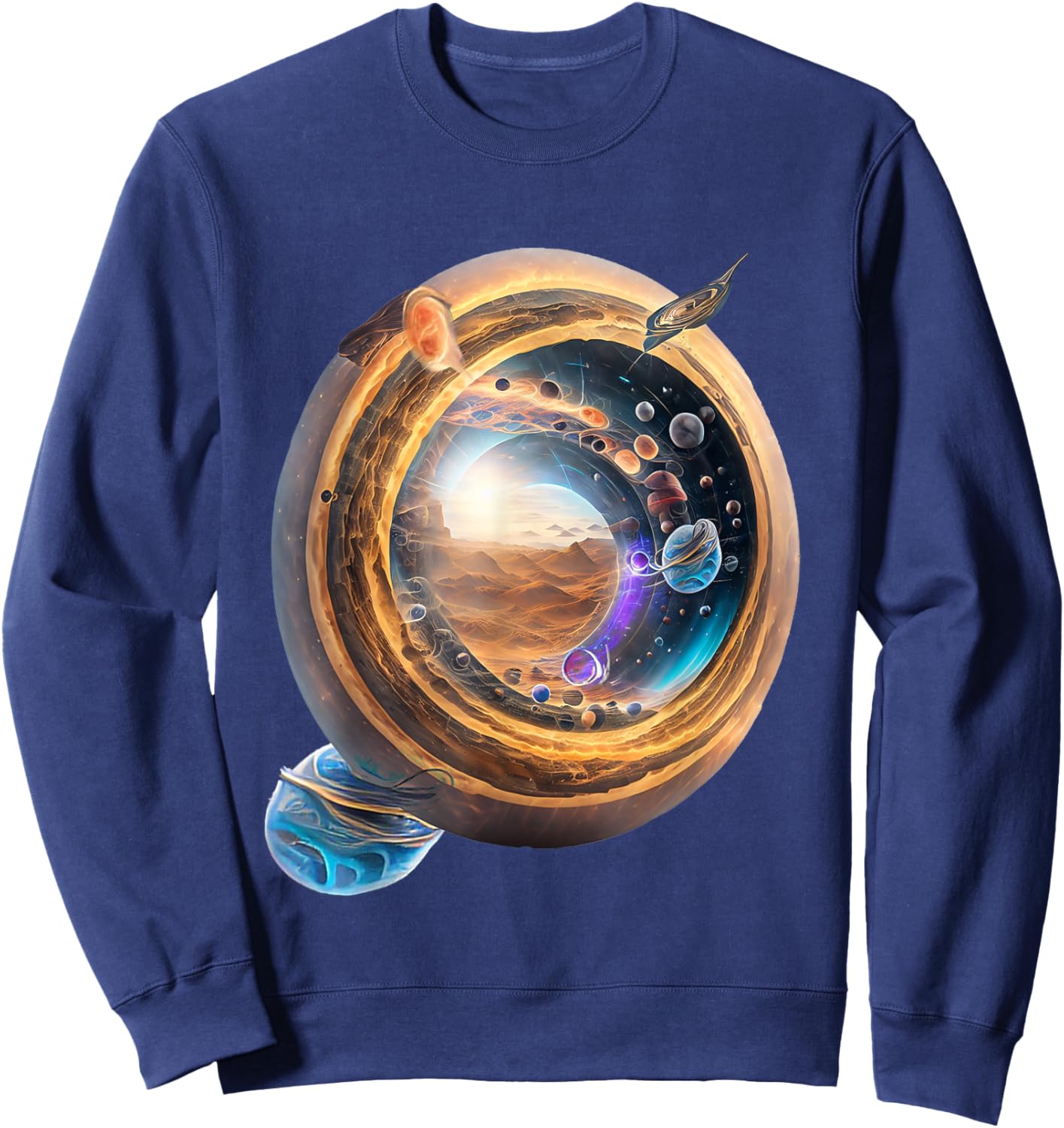 UnusedPerspective design Wormhole Planets on Einstein-Rosen Bridge and White Hole Sweatshirt - Sweatshirt | Navy