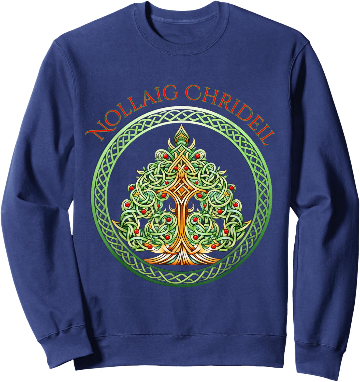 Nollaig Chridheil Scottish Celtic Christmas Tree Sweatshirt - Sweatshirt | Navy