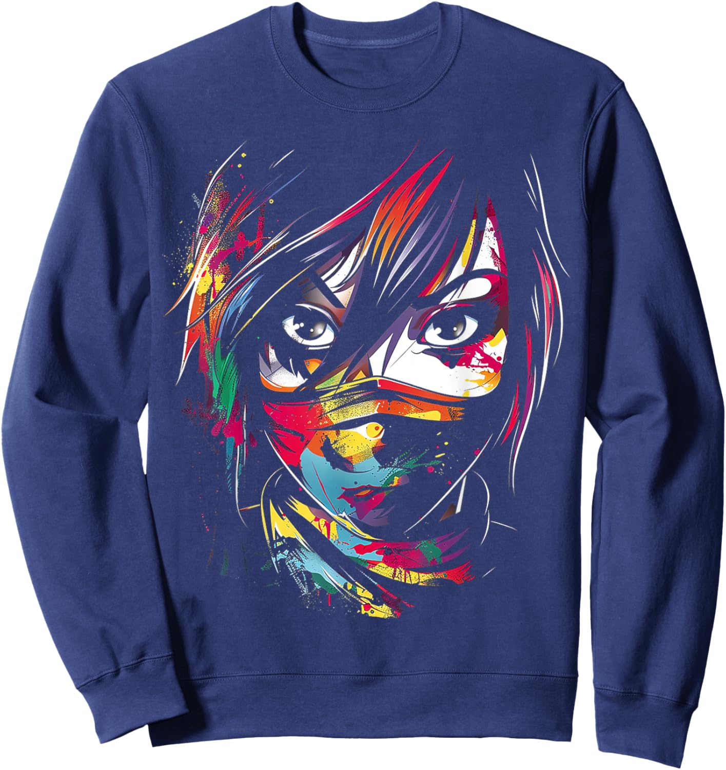 Anime Manga Motif Colorful Artwork Anime Sweatshirt - Sweatshirt | Navy
