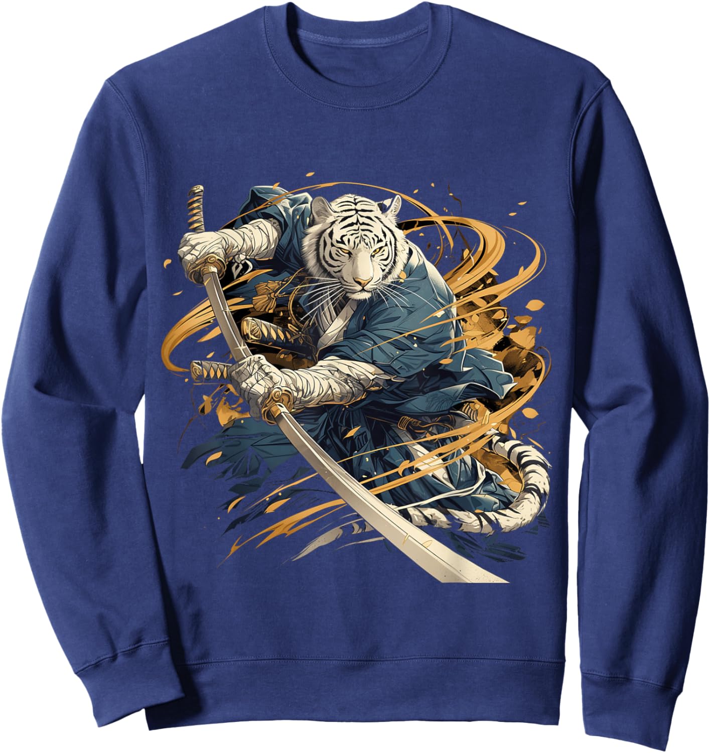 Japanese Art Tiger Ninja Ukiyo-e Anime Style Samurai Tiger Sweatshirt - Sweatshirt | Navy