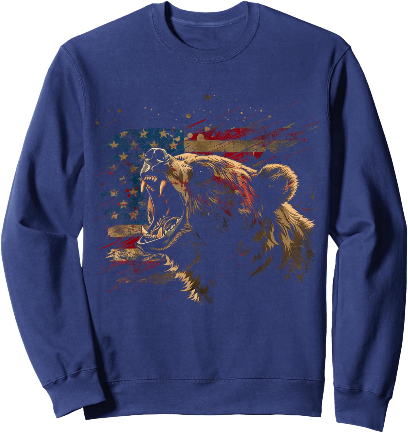 Bear American Flag USA Patriotic Grizzly Bear Lover Sweatshirt - Sweatshirt | Navy