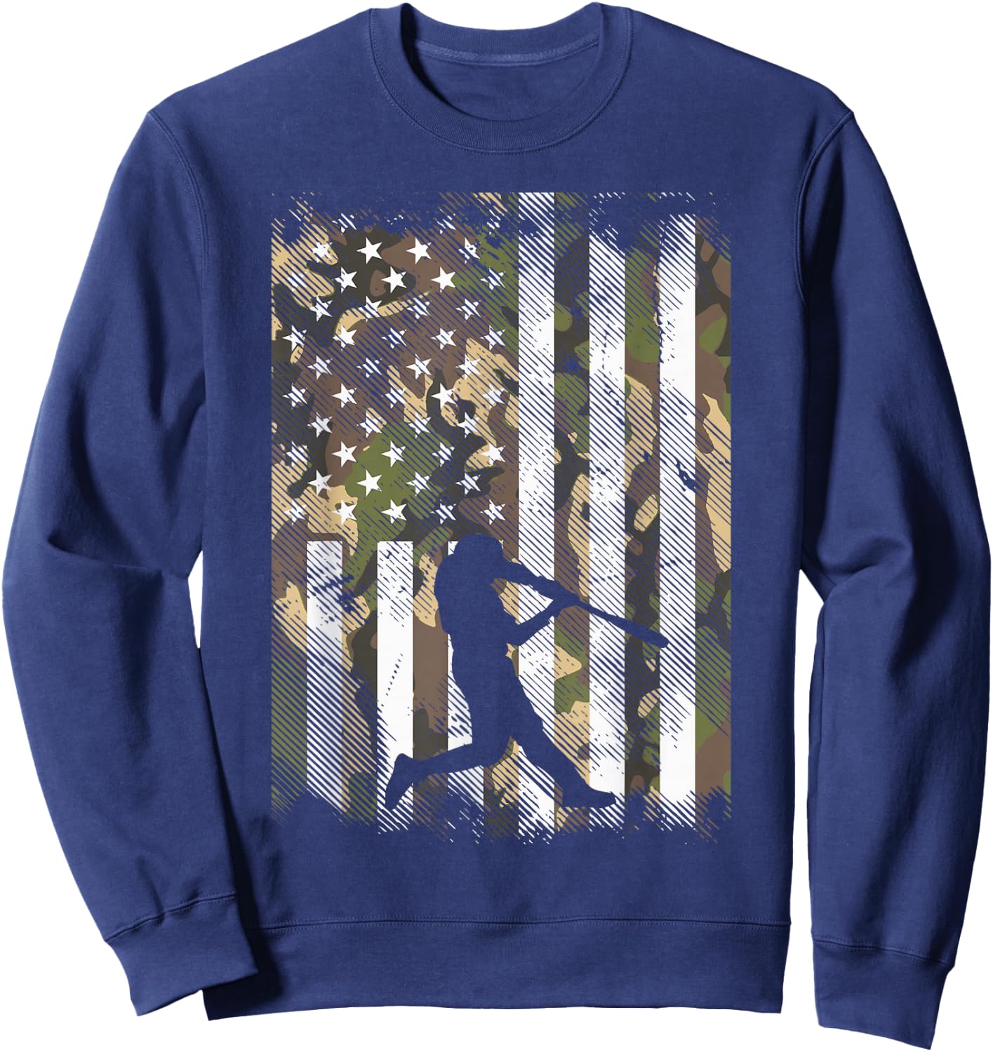 Camo Flag Baseball Player Vintage Patriotic Men Women Kids Sweatshirt - Sweatshirt | Navy