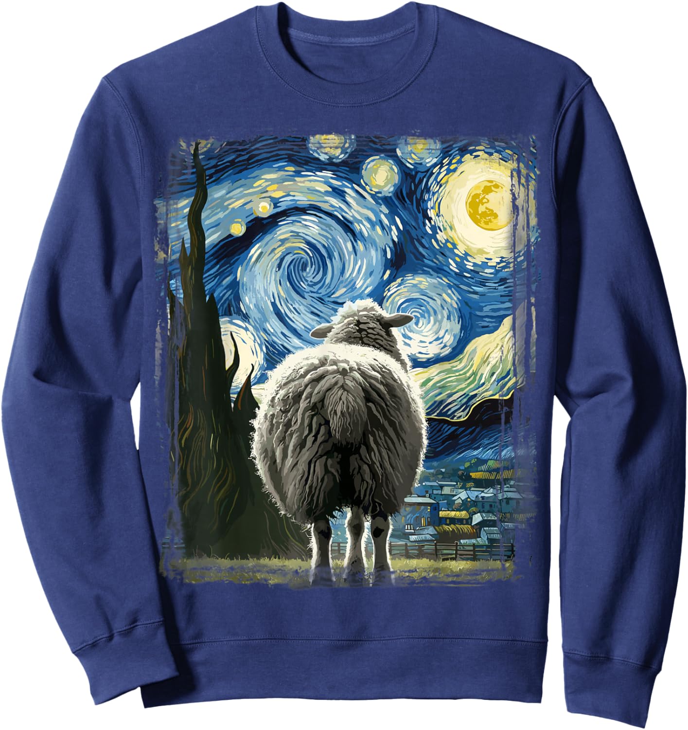 Sheep Star Gazer Artistic Van Gogh Style Starry Night Sheep Sweatshirt - Sweatshirt | Navy