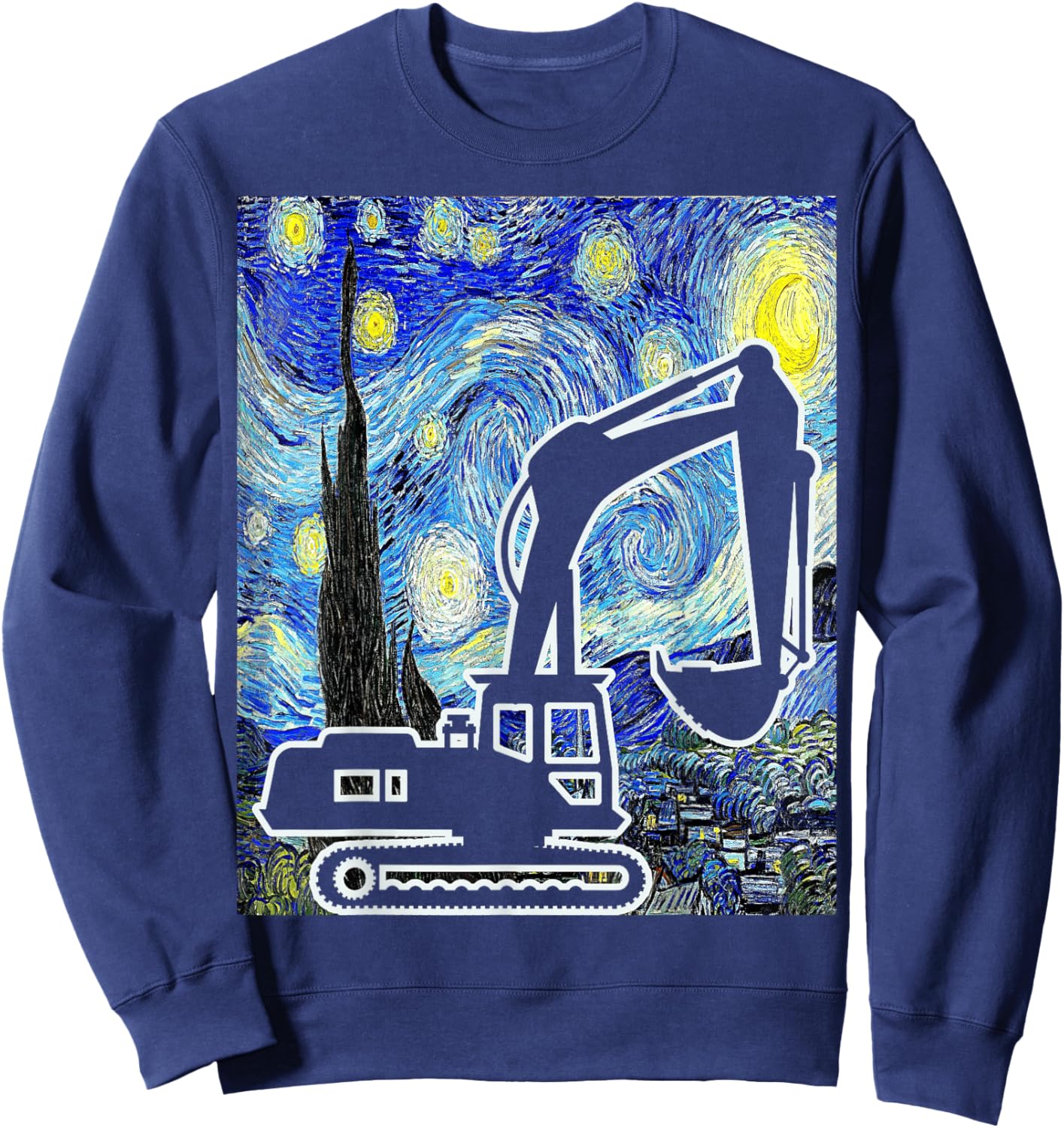 Excavator Starry Night Construction Vehicle Painting Sweatshirt - Sweatshirt | Navy