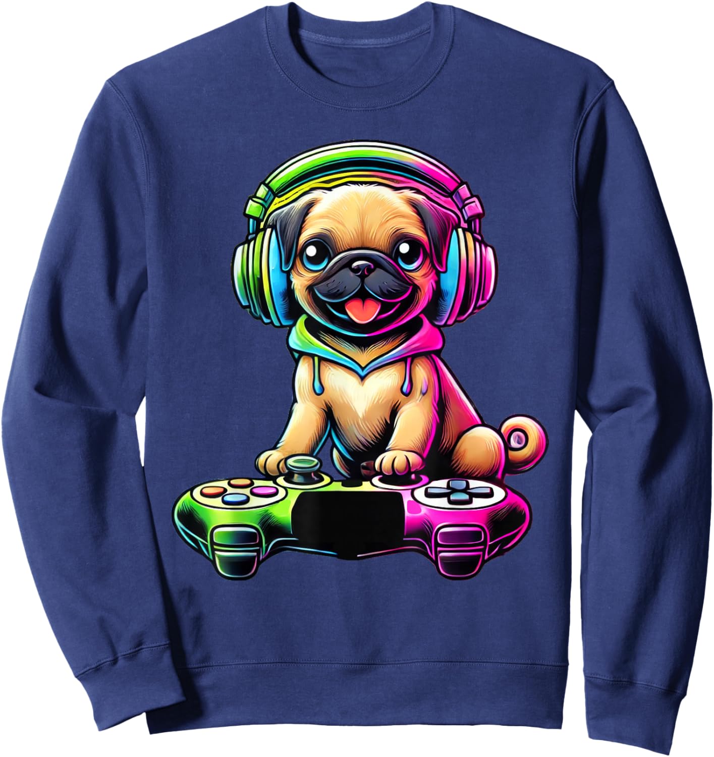 Dog Pug Funny Video Games Gamer Sweatshirt - Sweatshirt | Navy