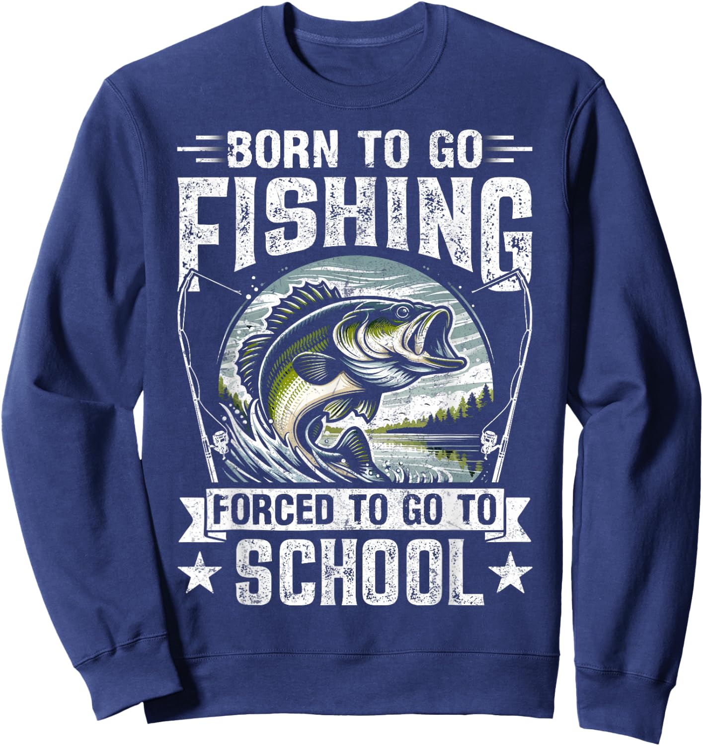 Teen Boys Fishing Shirt Forced to Go to School Bass Fish Sweatshirt - Sweatshirt | Navy