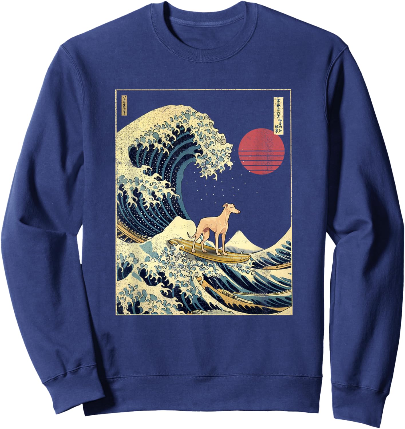 Greyhound Japanese Kanagawa Wave Funny Surf Dog Sweatshirt - Sweatshirt | Navy