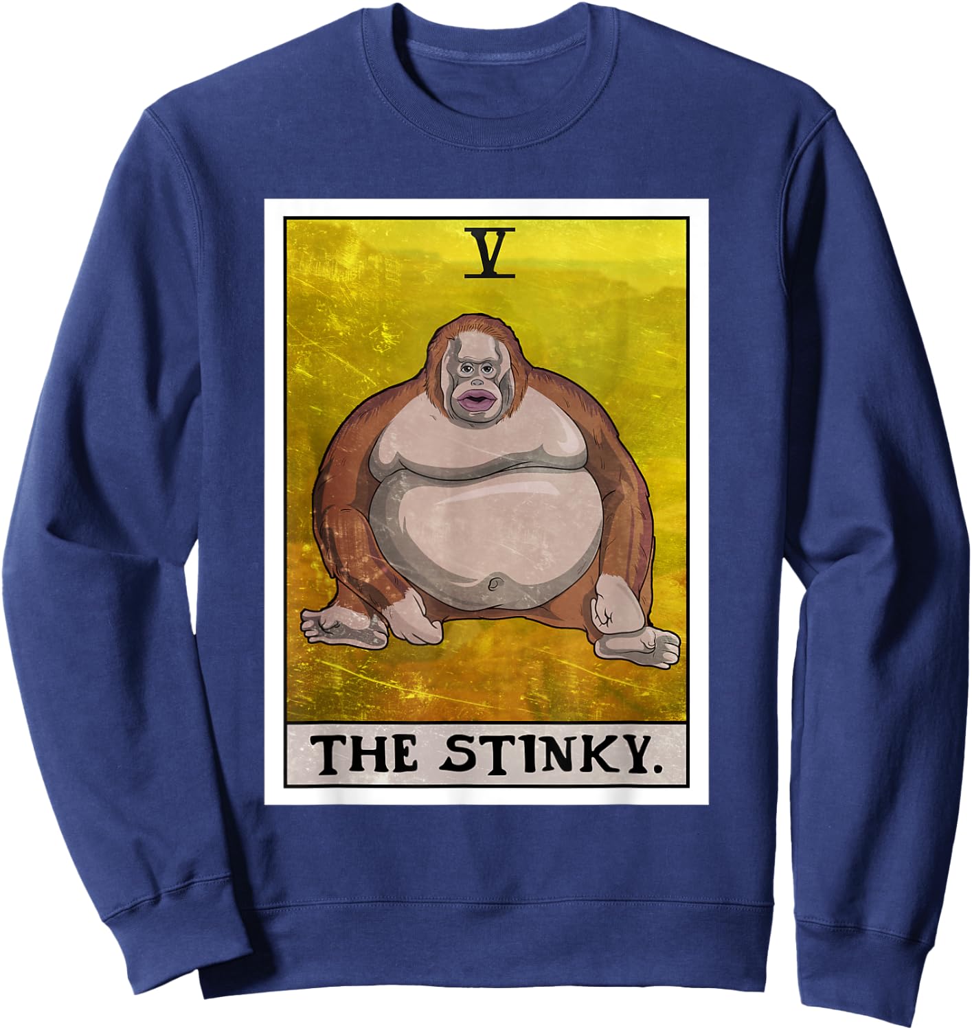 Th Stinky Meme Tarot Card Uh Oh Stinky Monkey Sweatshirt - Sweatshirt | Navy