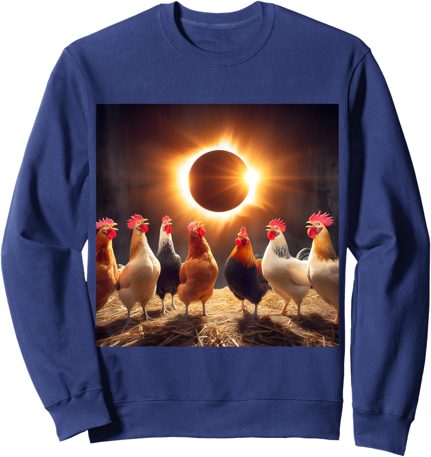 Chicken And The Total Solar Sun Eclipse 8.04.24 2024 Chicken Sweatshirt - Sweatshirt | Navy