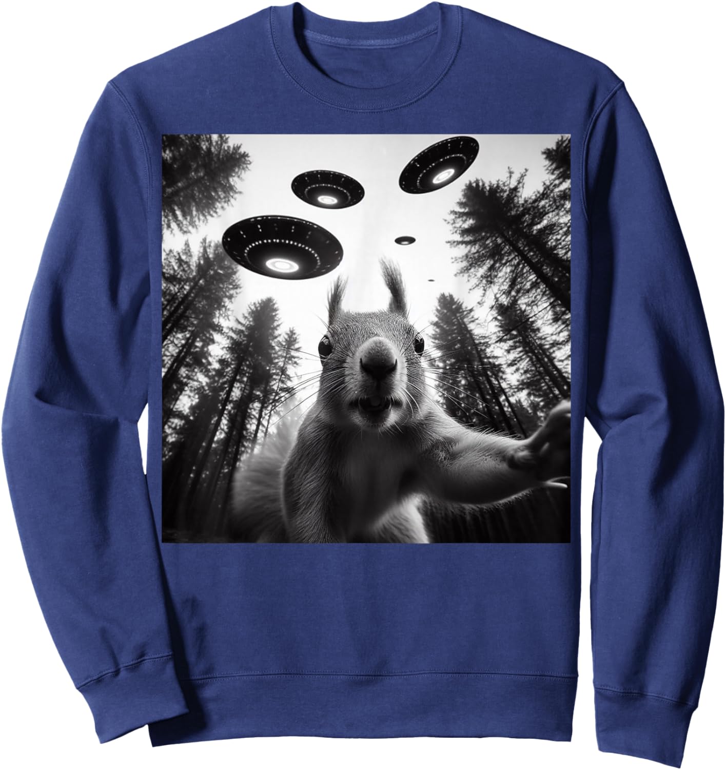 Squirrel Selfie With Alien UFO Funny Gifts Women Kid Sweatshirt - Sweatshirt | Navy
