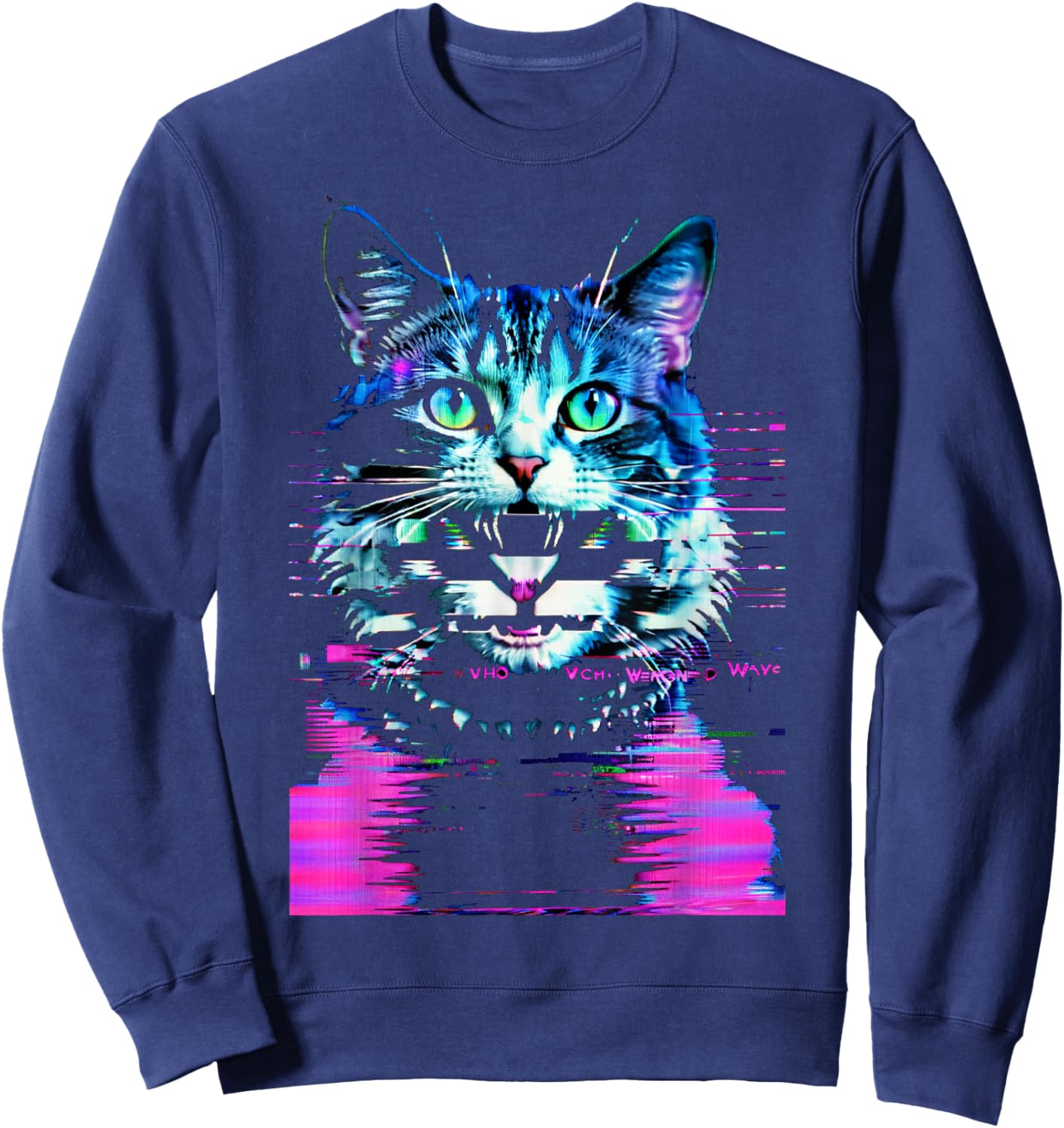 Weirdcore Cat Glitch Trippy Vaporwave Alt Harajuku Punk Men Women Sweatshirt - Sweatshirt | Navy
