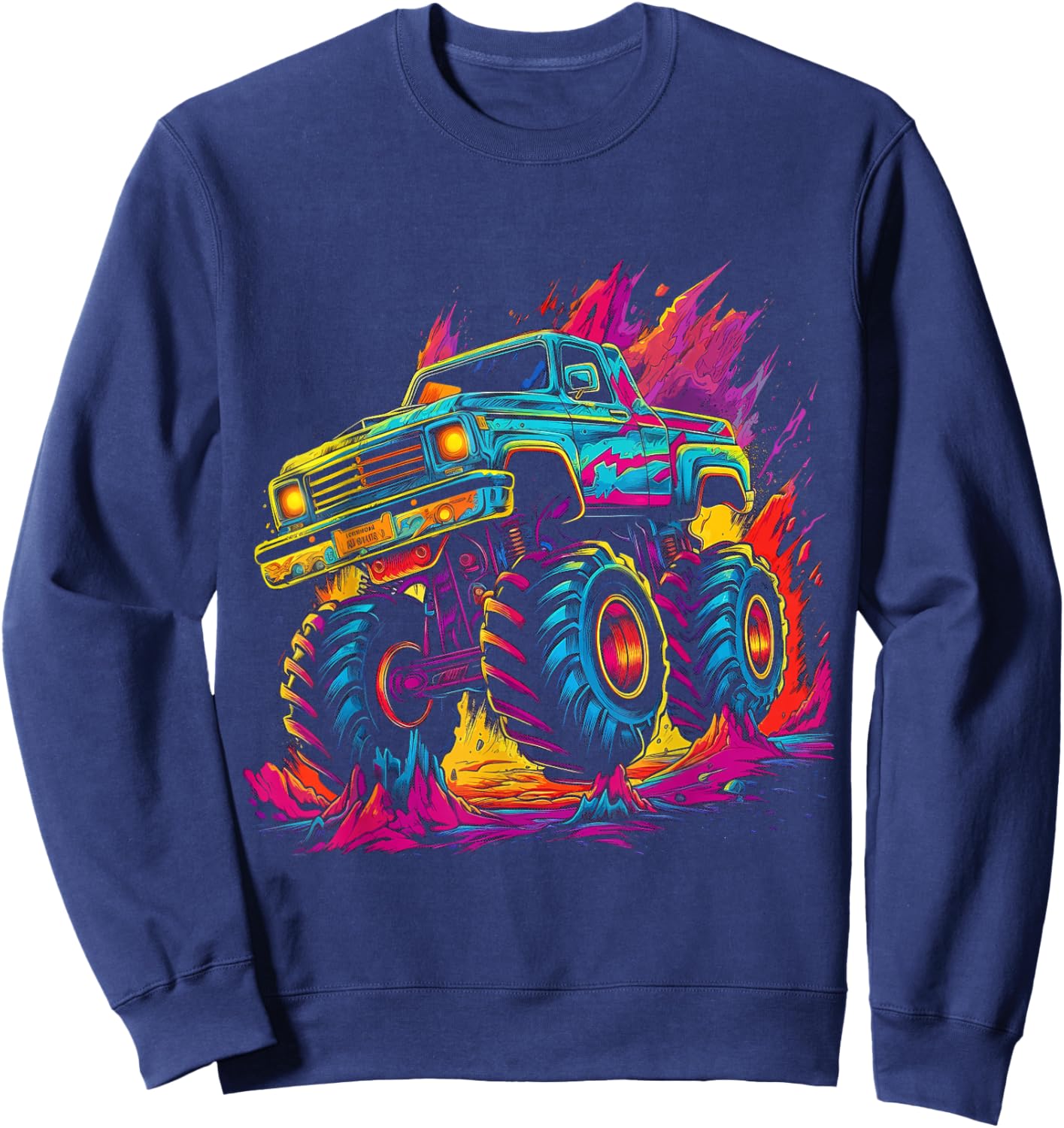 Retro Vintage Monster Truck Retro Sunset Monster Truck Boys Sweatshirt - Sweatshirt | Navy
