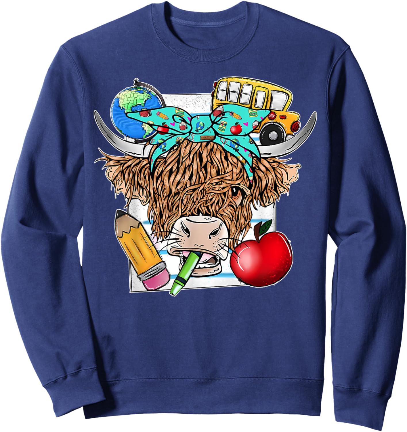 Highland Cow Teacher Farm Western Cute Cow Bandana Women Kids Sweatshirt - Sweatshirt | Navy