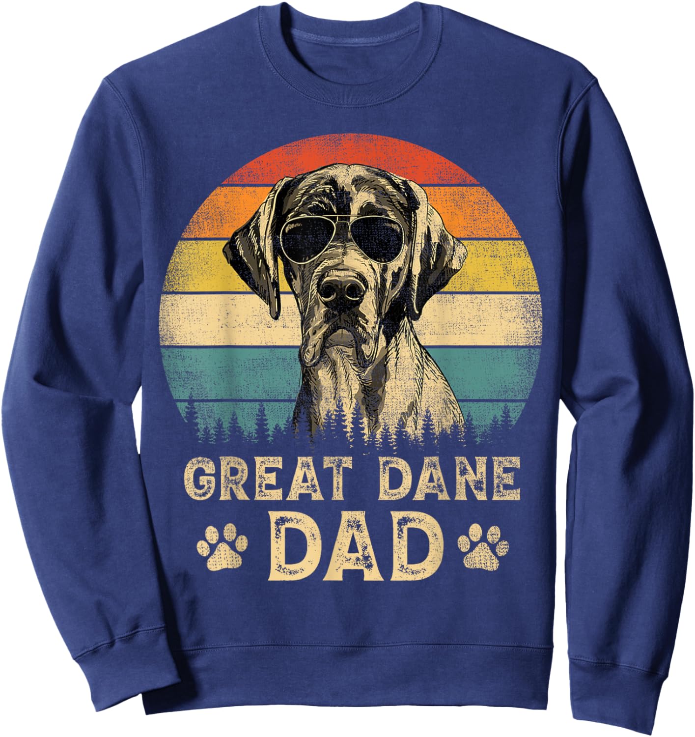 Vintage Great Dane Dad Dog Lovers Father's Day Sweatshirt - Sweatshirt | Navy