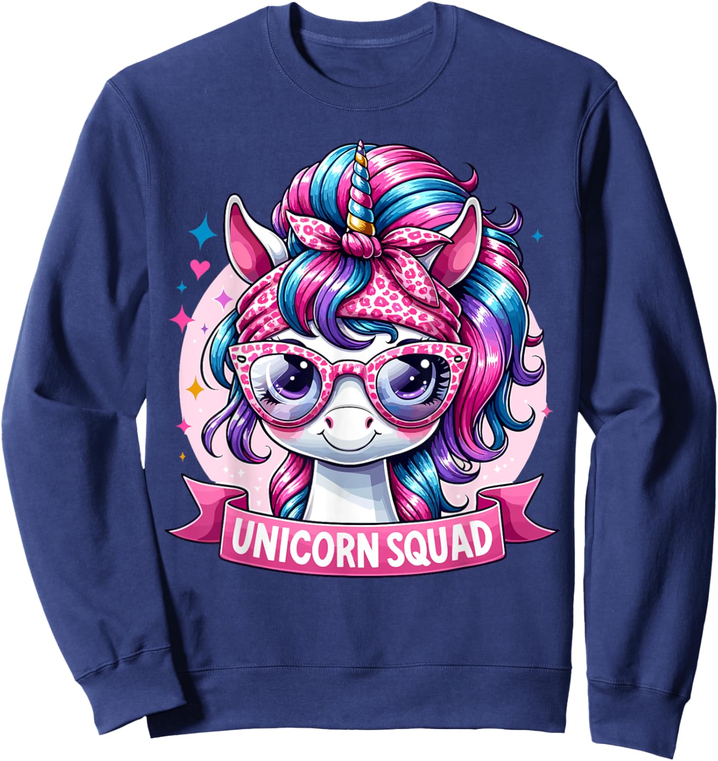 Unicorn Squad - Graceful Unicorn with leopard Bandana Sweatshirt - Sweatshirt | Navy