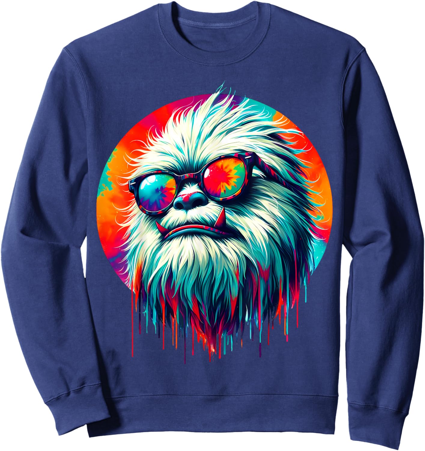 Cool Tie Dye Sunglasses Yeti Graphic Illustration Art Sweatshirt - Sweatshirt | Navy