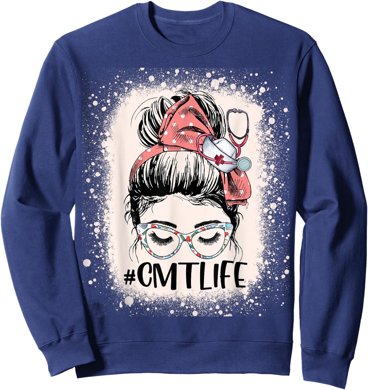 Certified Massage Therapist CMT Life Messy Bun Therapist Sweatshirt - Sweatshirt | Navy