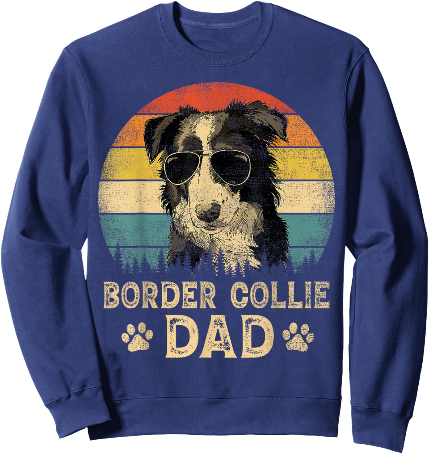 Vintage Border Collie Dad Dog Lovers Father's Day Sweatshirt - Sweatshirt | Navy