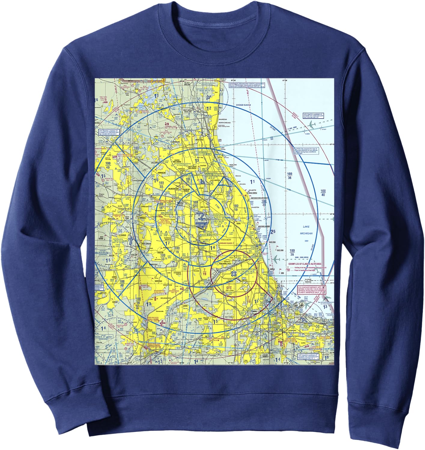Aeronautical VFR Sectional Chart - Chicago Sweatshirt - Sweatshirt | Navy