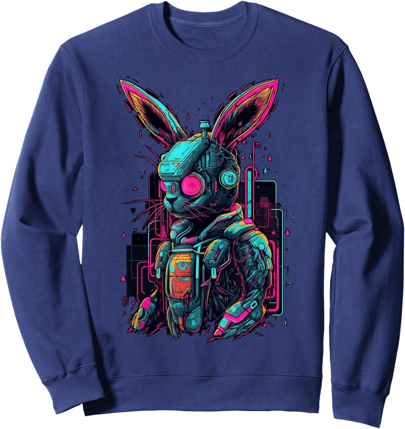 Cyberpunk Bunny Cyborg Rabbit | Cool Gamer Easter Sweatshirt - Sweatshirt | Navy