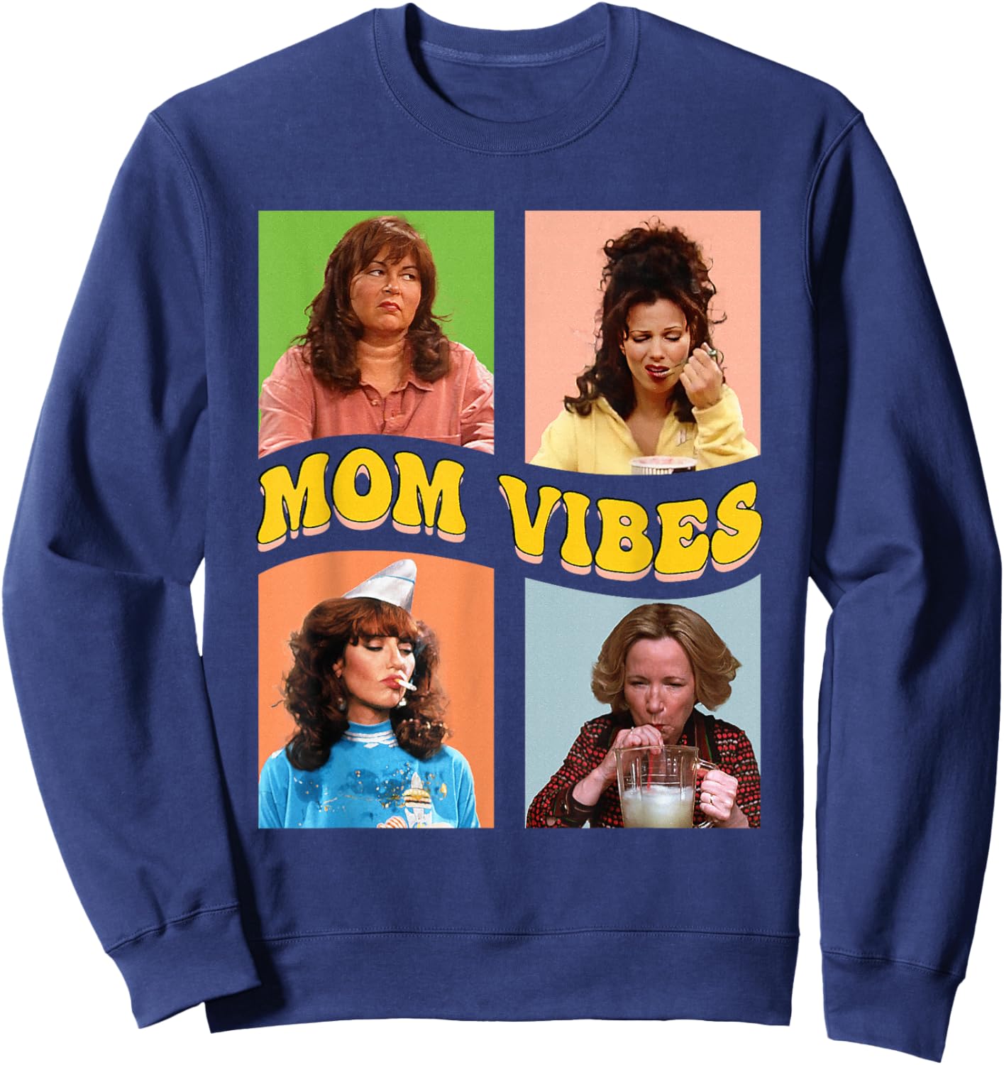 Retro Nineties Mom Vibes Vintage Mother's Day Shirt Women , Black, S Sweatshirt - Sweatshirt | Navy