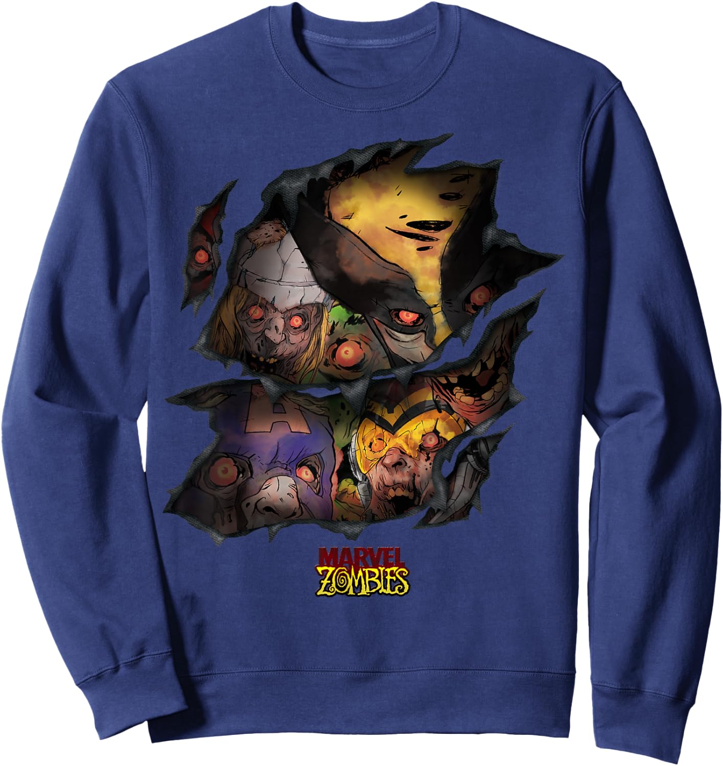 Marvel Zombies Group Shot Zombies Ripping Through Sweatshirt - Sweatshirt | Navy