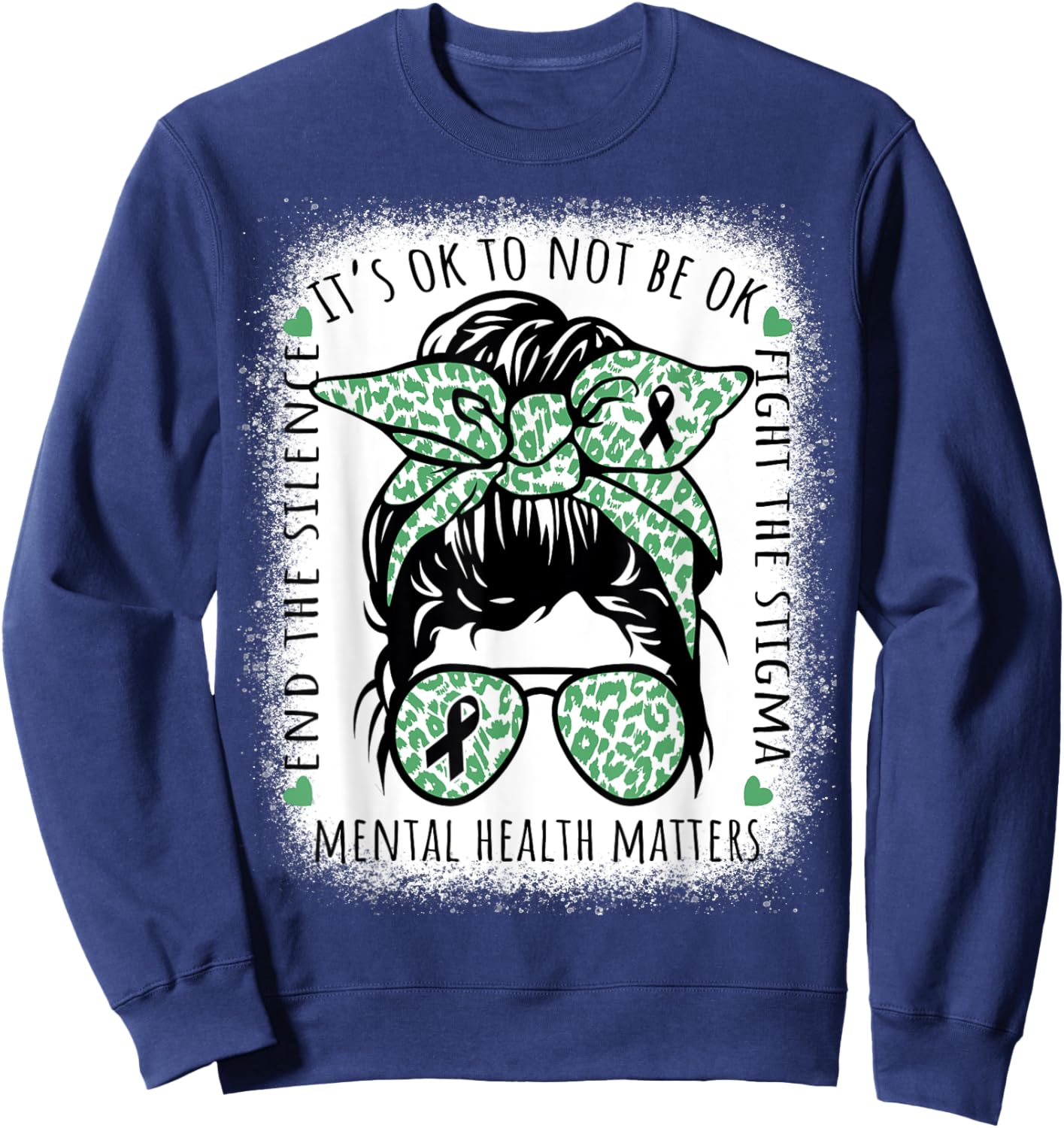 Mental Health Awareness Matters Mental Health Messy Bun Sweatshirt - Sweatshirt | Navy