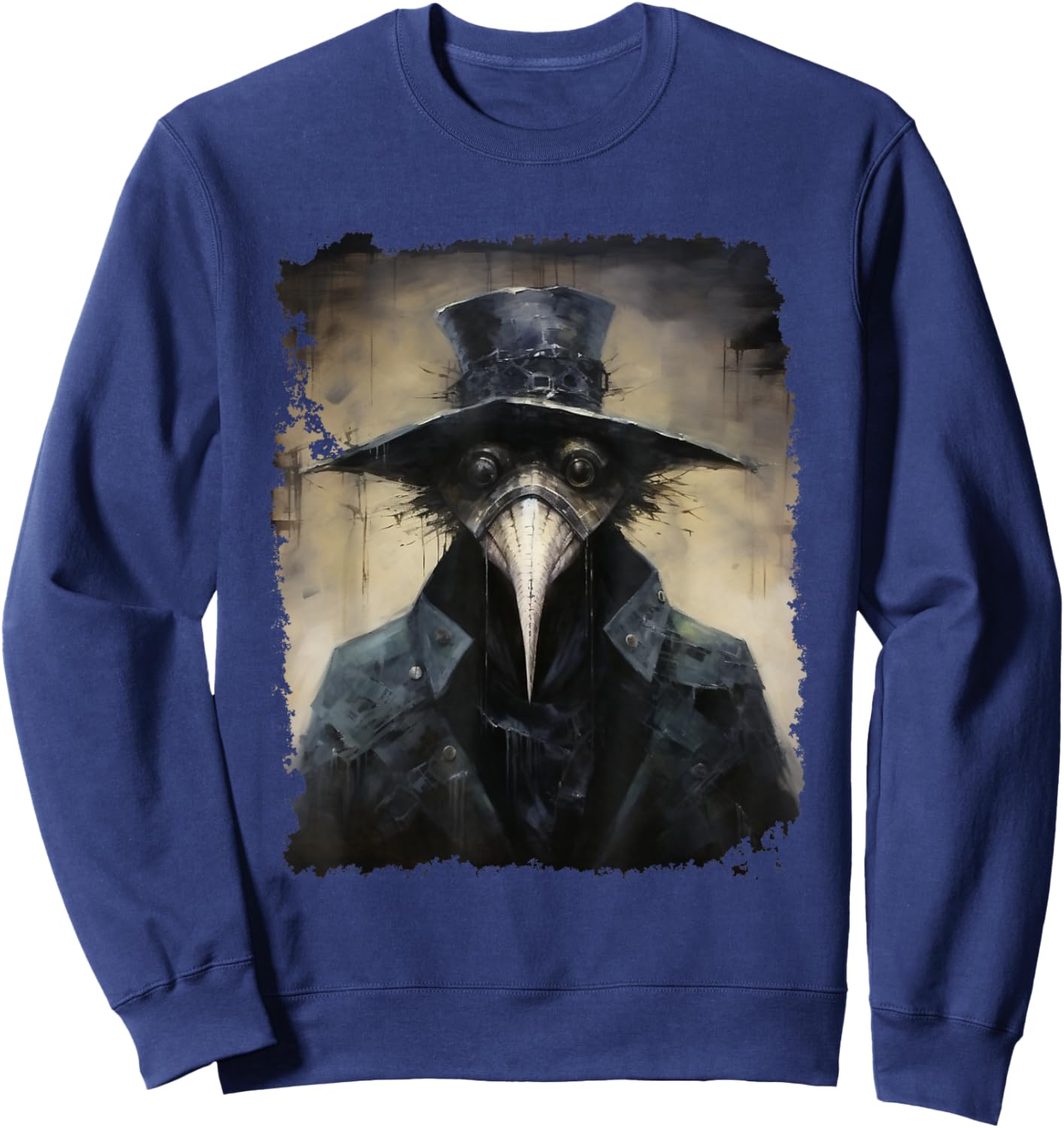 FrightNightFits Plague Doctor - Black, Small - Horror Halloween Graphic Design - -Adult, -Kids - Short Sleeve - Cotton Blend - - Halloween Sweatshirt - Sweatshirt | Navy
