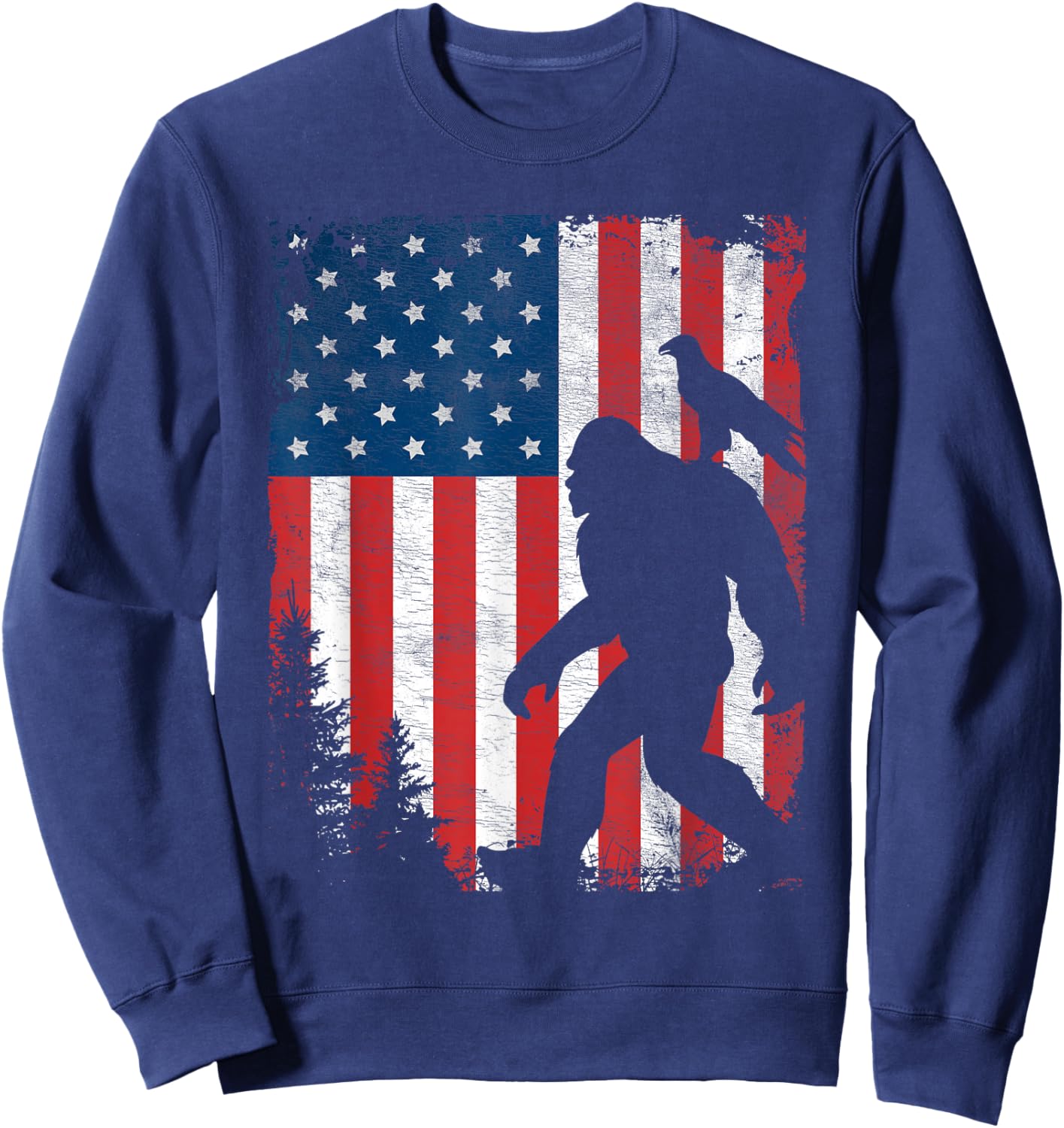Bigfoot 4th of July American Eagle USA Flag Patriotic Kids Sweatshirt - Sweatshirt | Navy