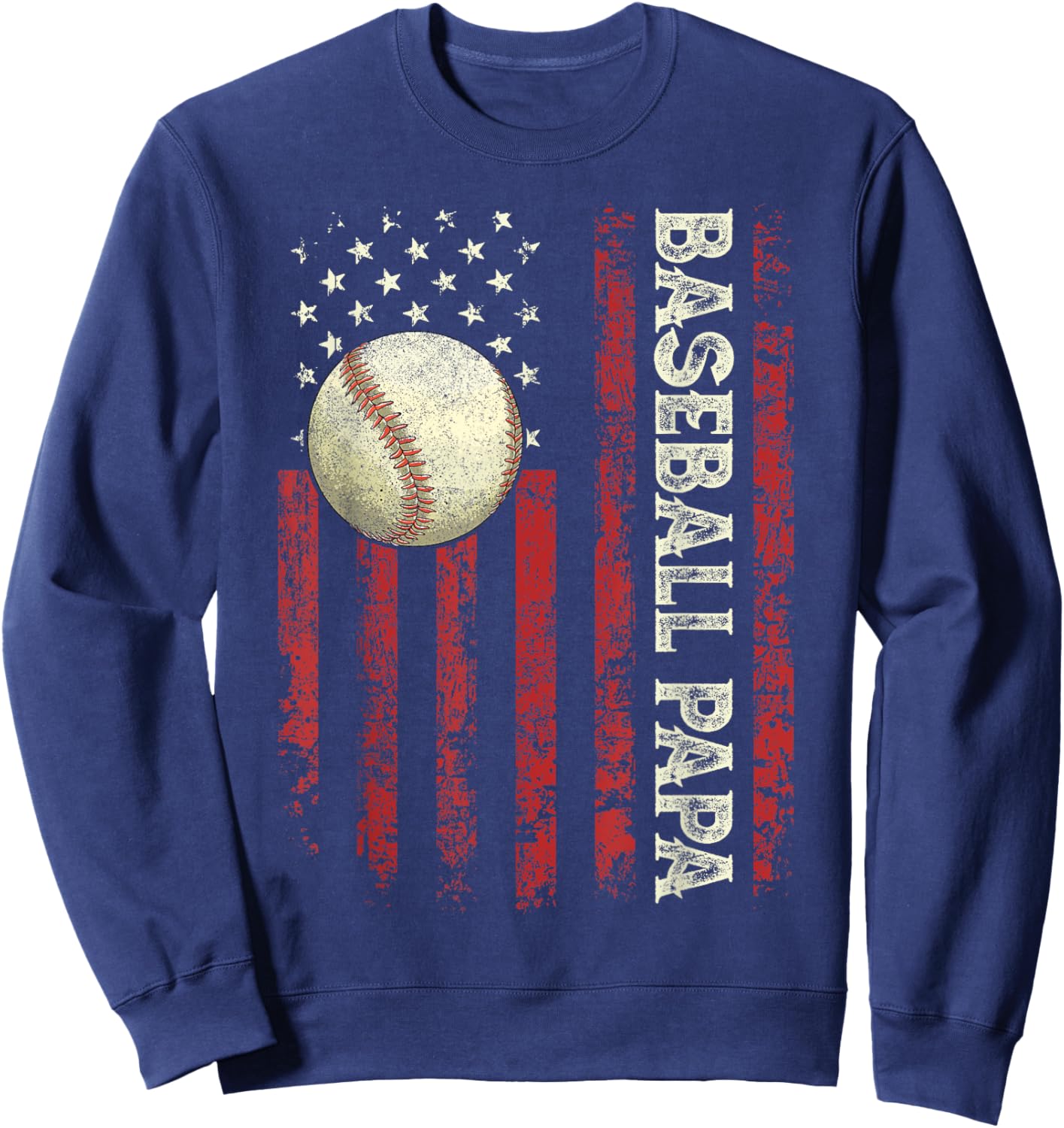 Father's Day Baseball Papa USA Flag Gifts Dad Men Baseball Sweatshirt - Sweatshirt | Navy