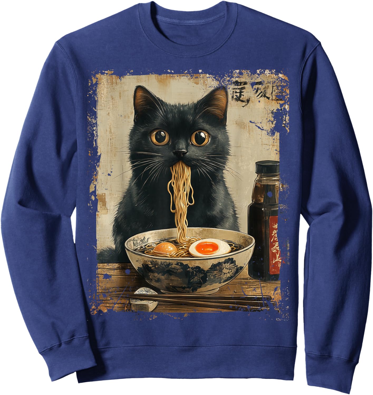 Cat Ramen Japanese Funny Graphic Kawaii Cat Anime Gifts Sweatshirt - Sweatshirt | Navy