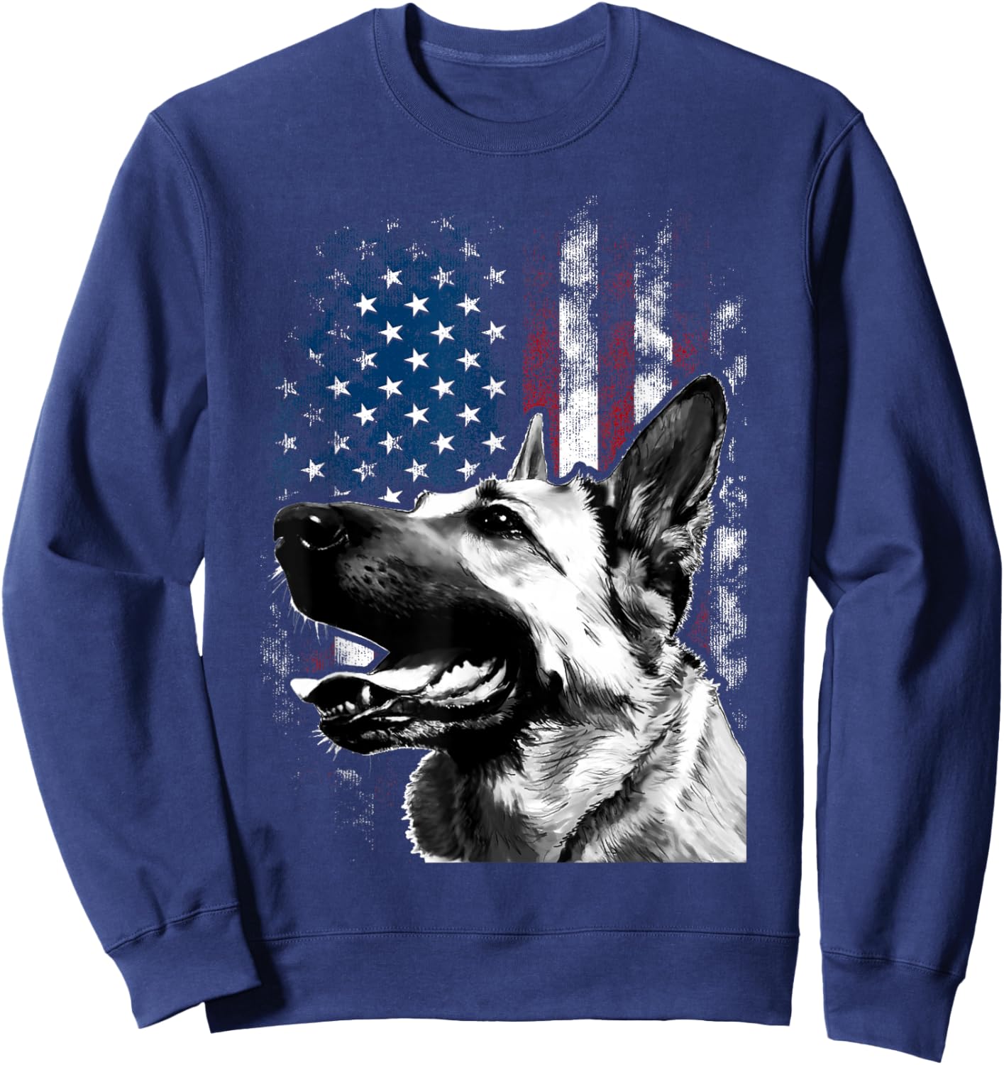 Vintage Patriotic German Shepherd American Flag 4th Of July Sweatshirt - Sweatshirt | Navy