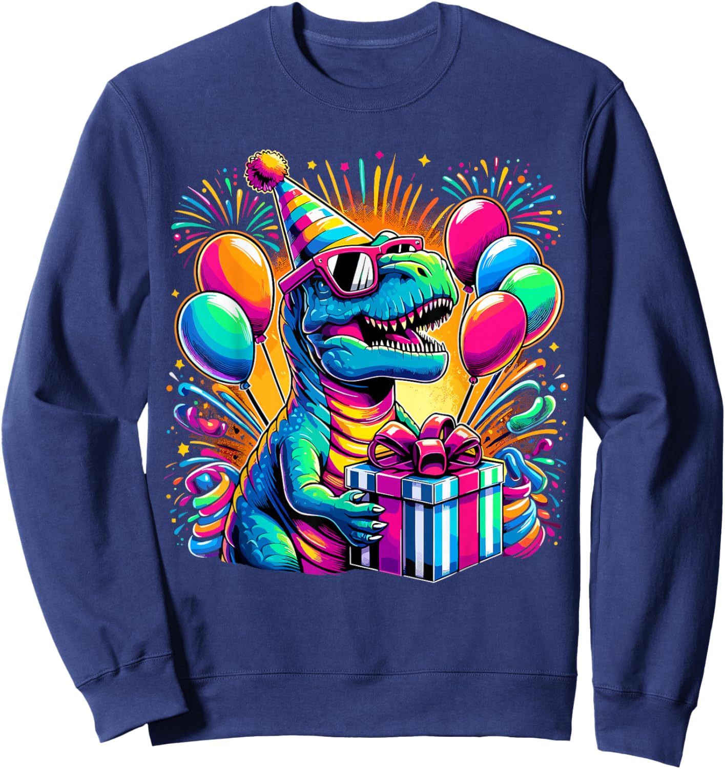 Dinosaur Birthday Party T-Rex Retro Dinosaur Sweatshirt - Sweatshirt | Navy