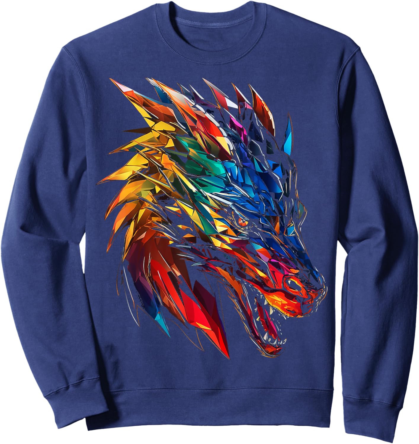 Dragon Colorful Polygon Animal Abstract Art Dragon Sweatshirt - Sweatshirt | Navy
