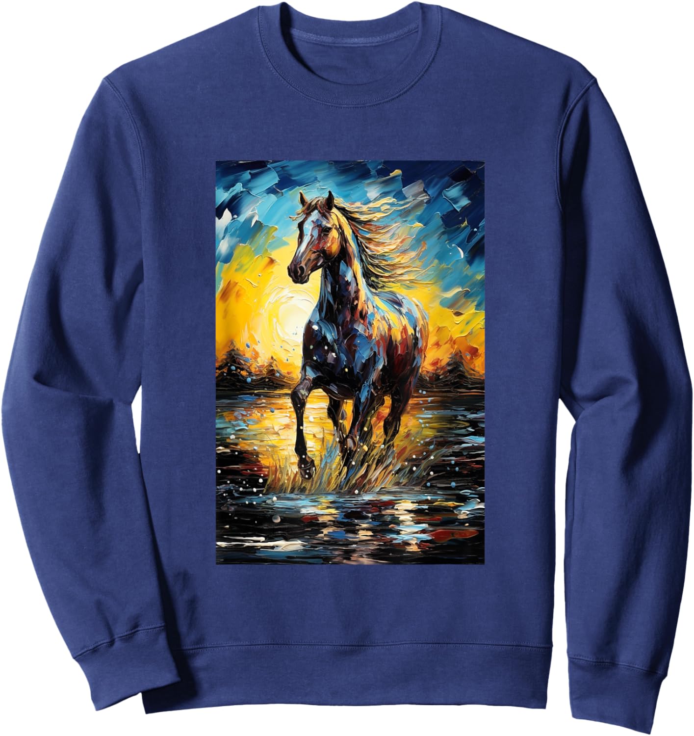 Horse Equestrian Riding - Van Gogh Style - Starry Night Sweatshirt - Sweatshirt | Navy