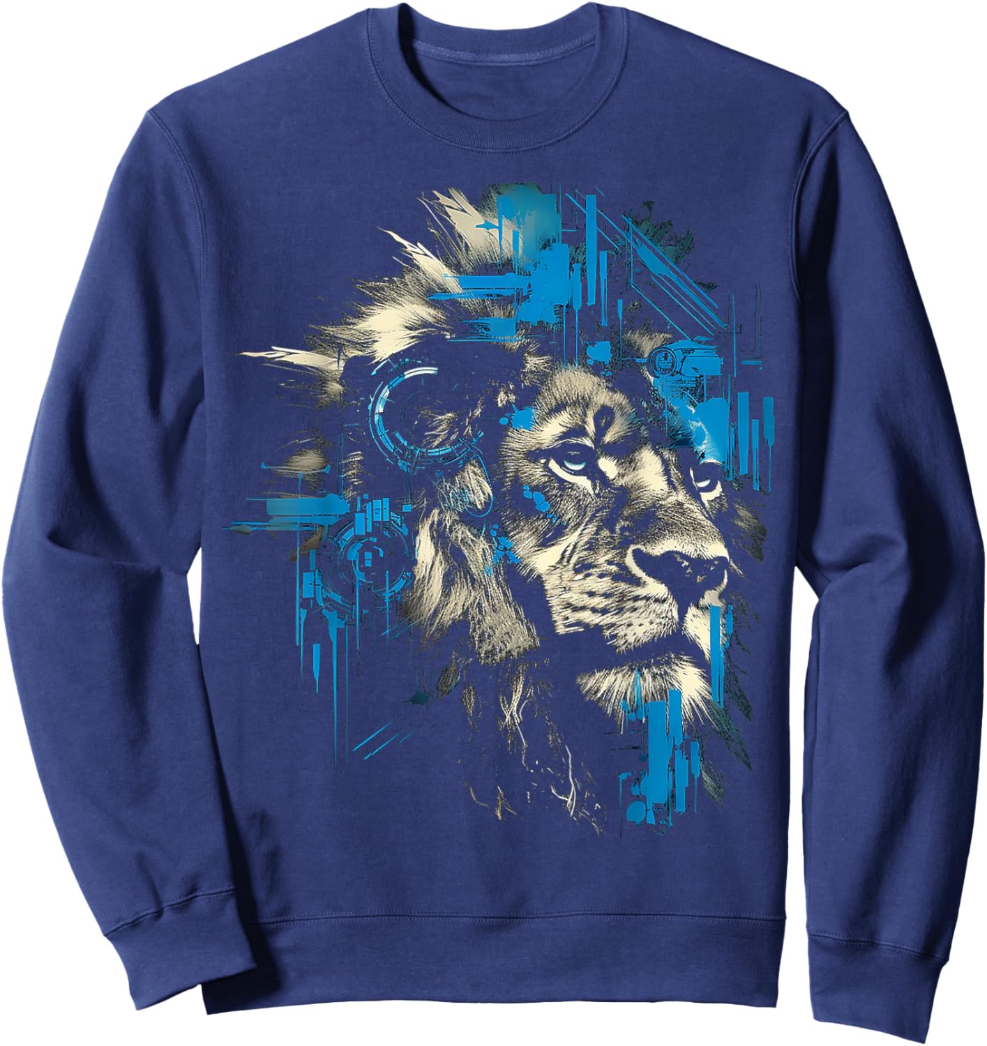 Lion Lover Abstract Animal Art Drawing Graphic Lion Sweatshirt - Sweatshirt | Navy