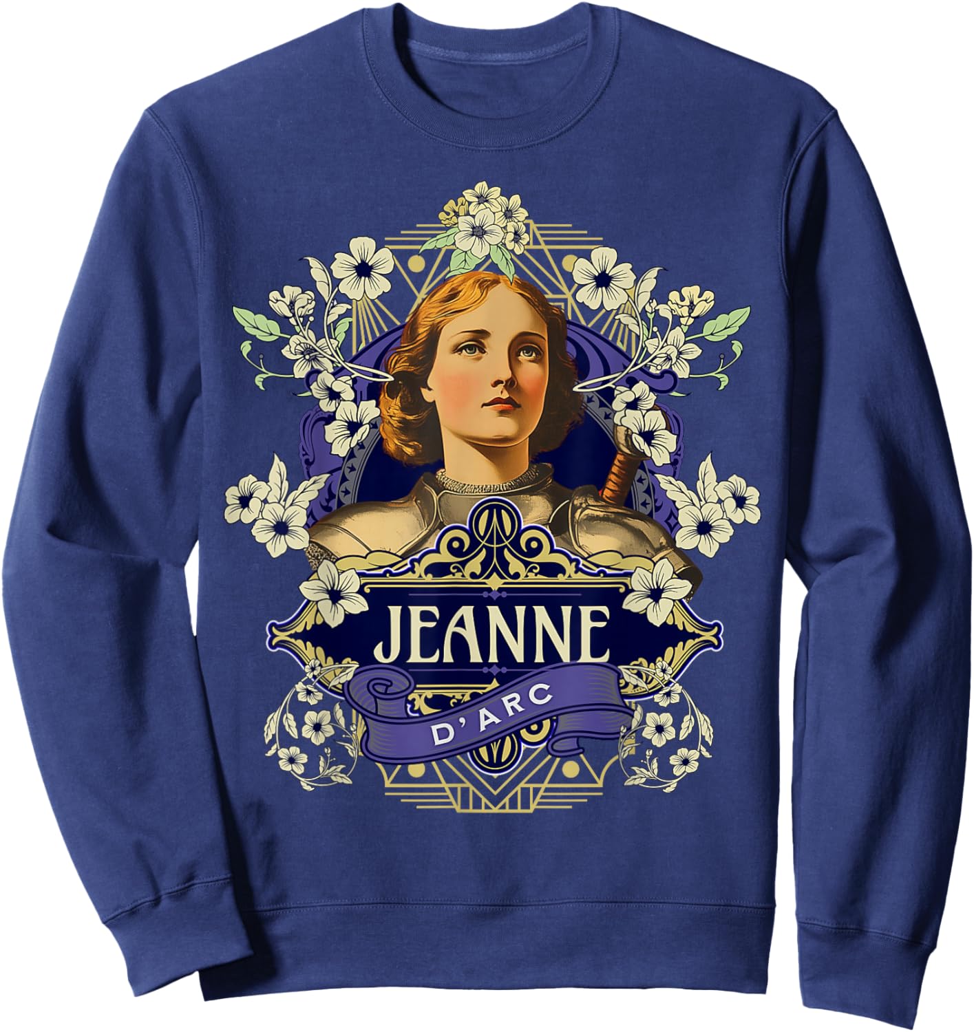 Jeanne D'Arc Jeanne D'Arc Vintage Art Nouveau Style Poster , Black, S Sweatshirt - Sweatshirt | Navy
