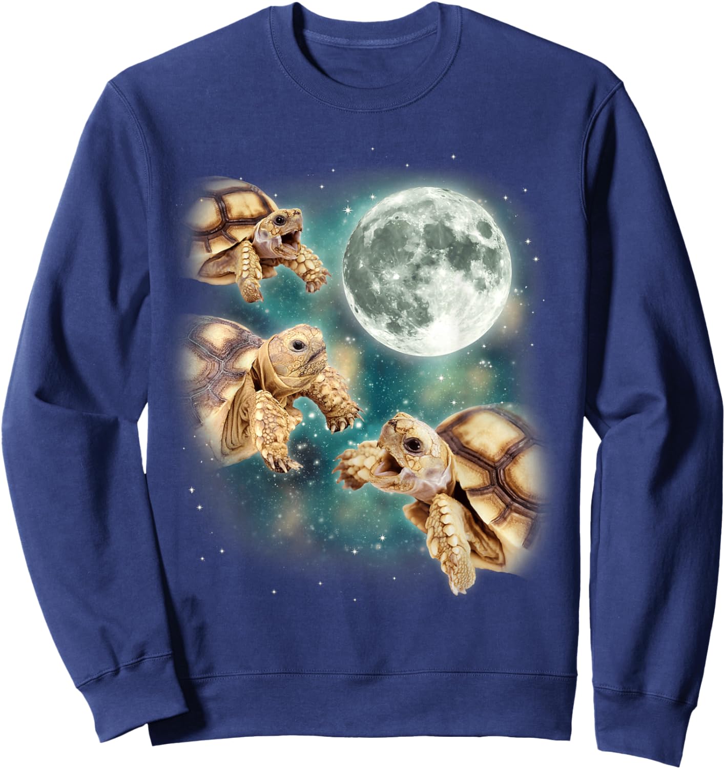 Three Tortoises Howl at Moon Wildlife Mountain Turtle Meme Sweatshirt - Sweatshirt | Navy