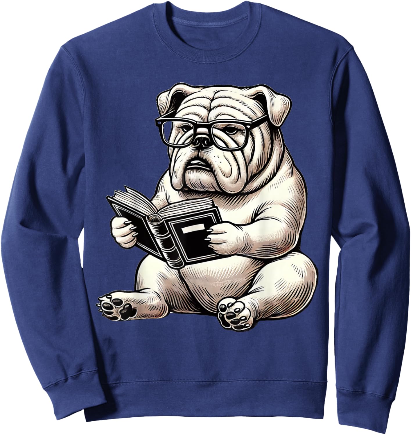 Cute Dog English Bulldog Reading Book Women Girls Kids Sweatshirt - Sweatshirt | Navy
