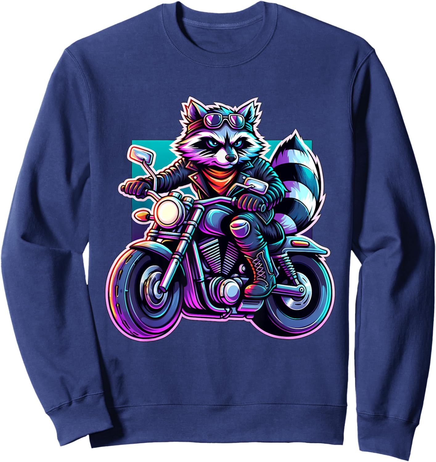 Biker Racoon Riding Motorbike Sweatshirt - Sweatshirt | Navy