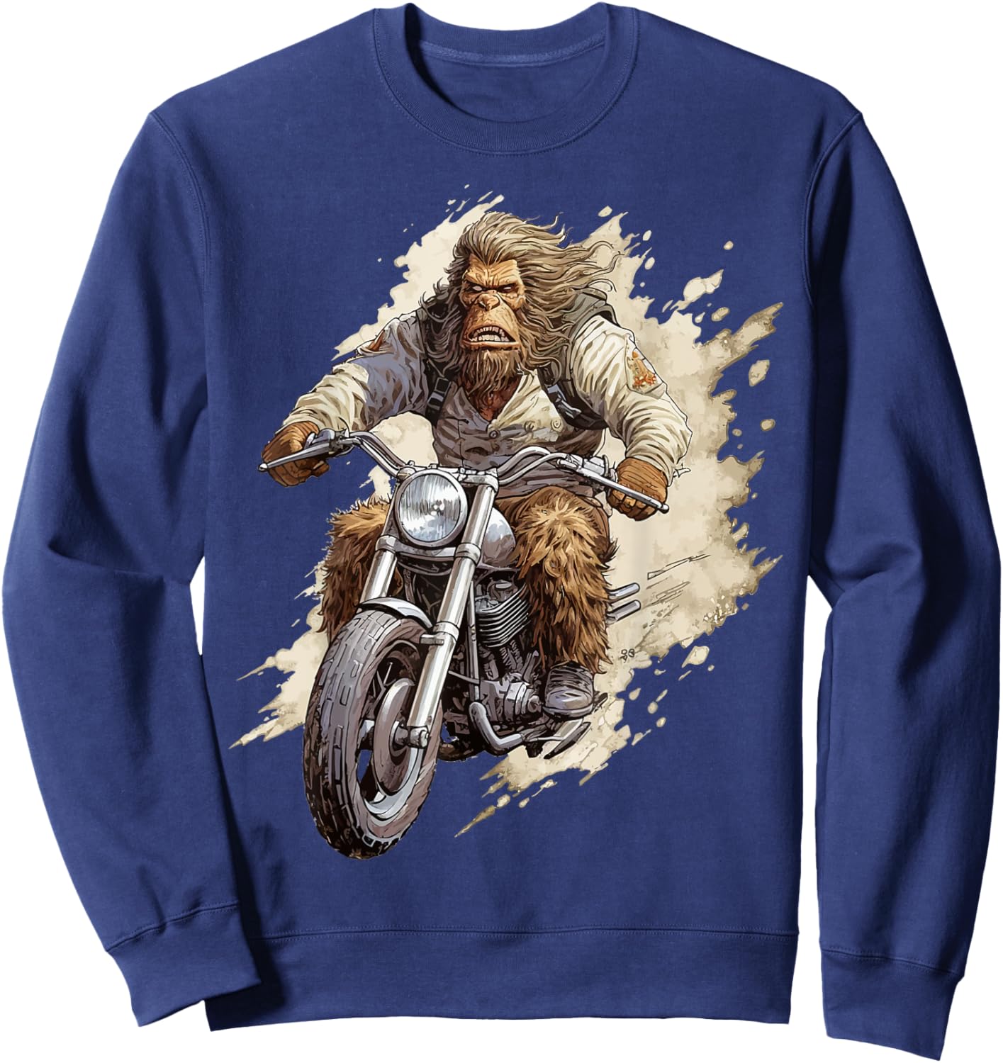 Bigfoot Biker Funny Sasquatch Bigfoot Riding A Motorcycle Sweatshirt - Sweatshirt | Navy